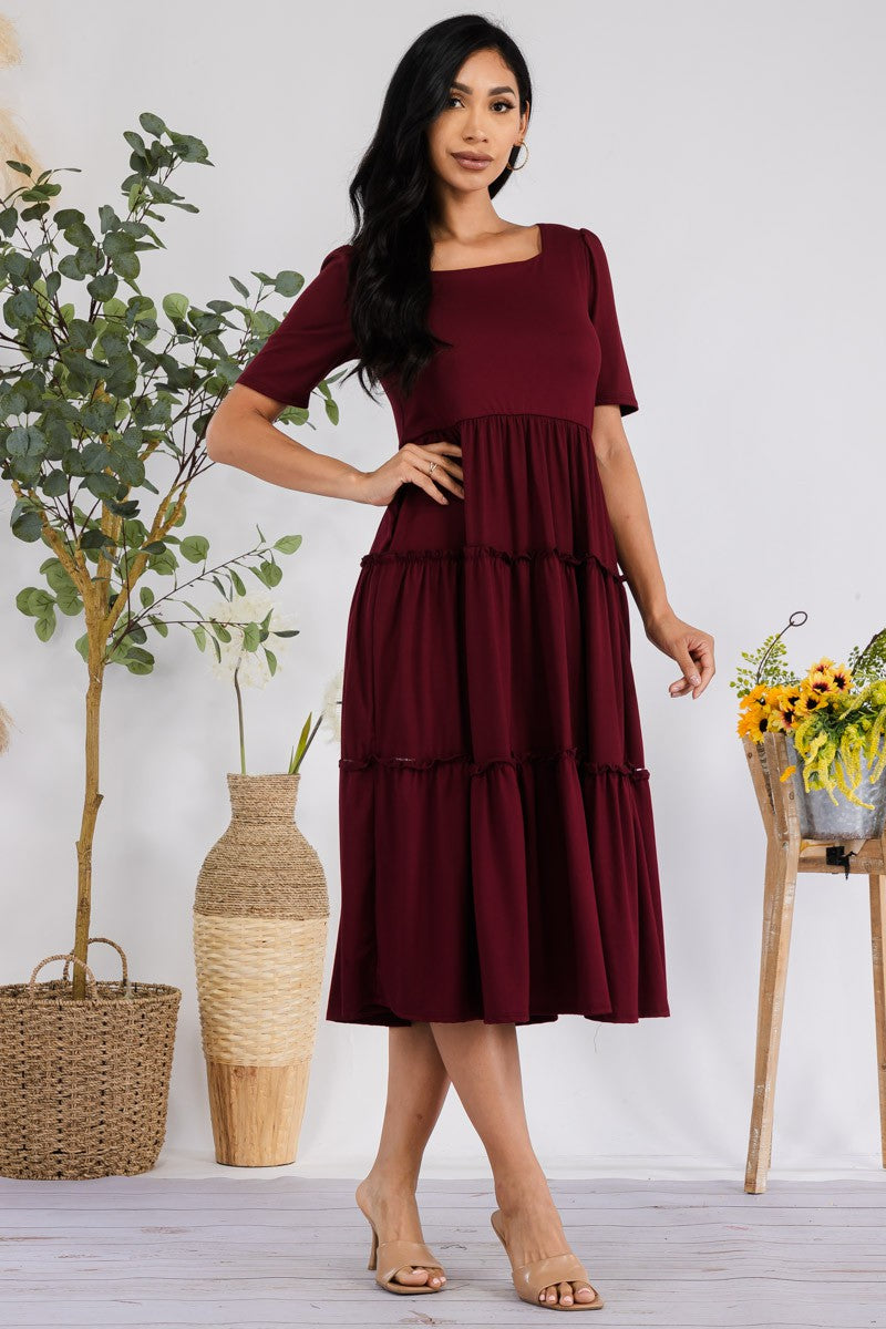 JR788R-S Tiered Midi Dress with Square Neck
