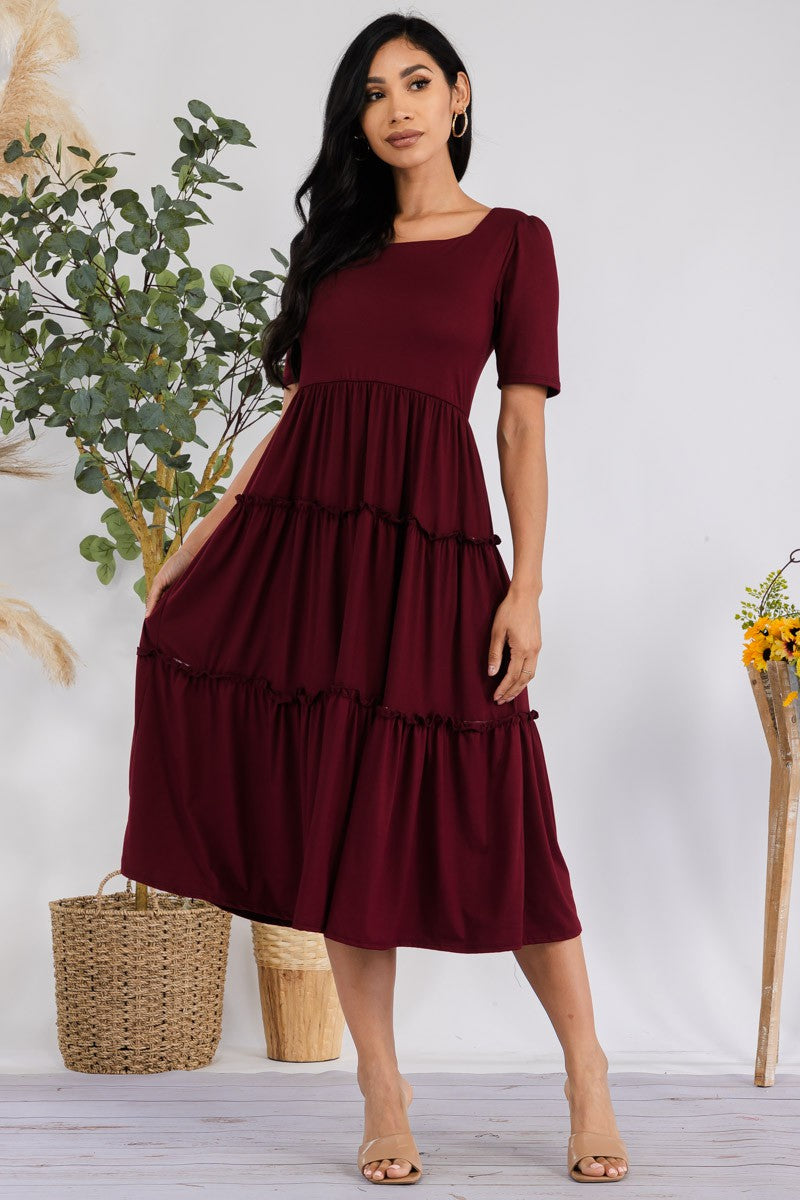 JR788R-S Tiered Midi Dress with Square Neck