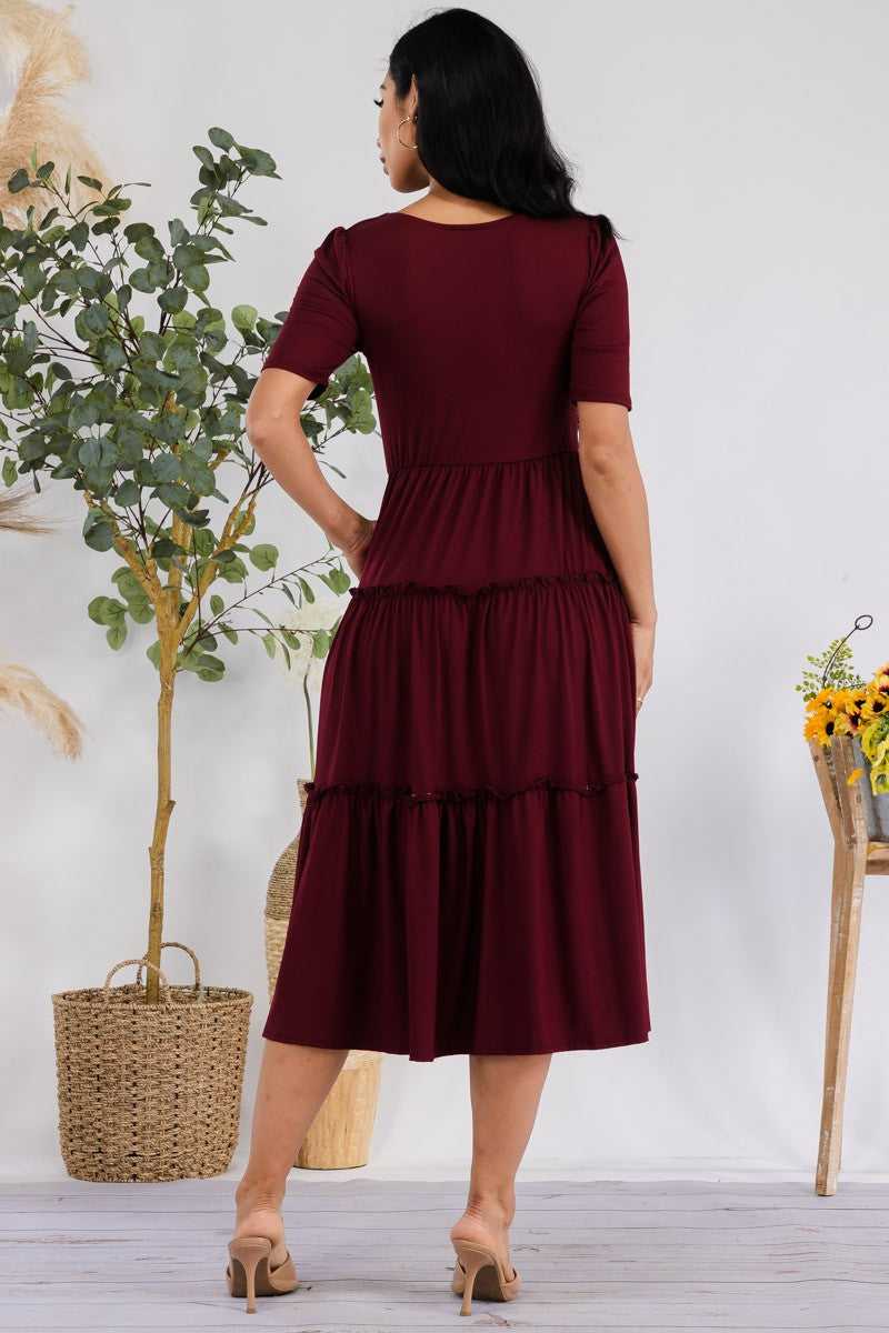 JR788R-S Tiered Midi Dress with Square Neck