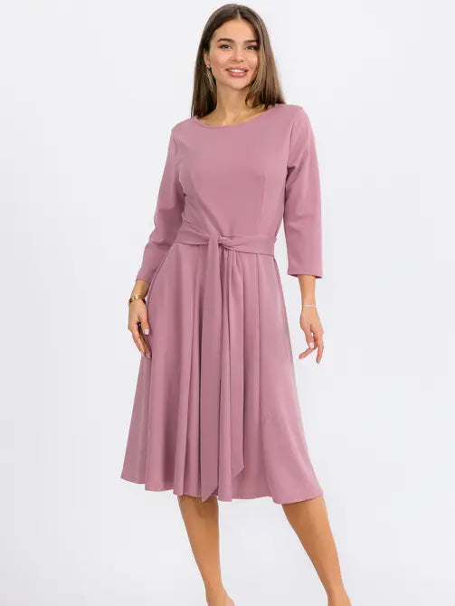 HH726C-R-S - TIE-WAIST LONG-SLEEVE DRESS Regular Size