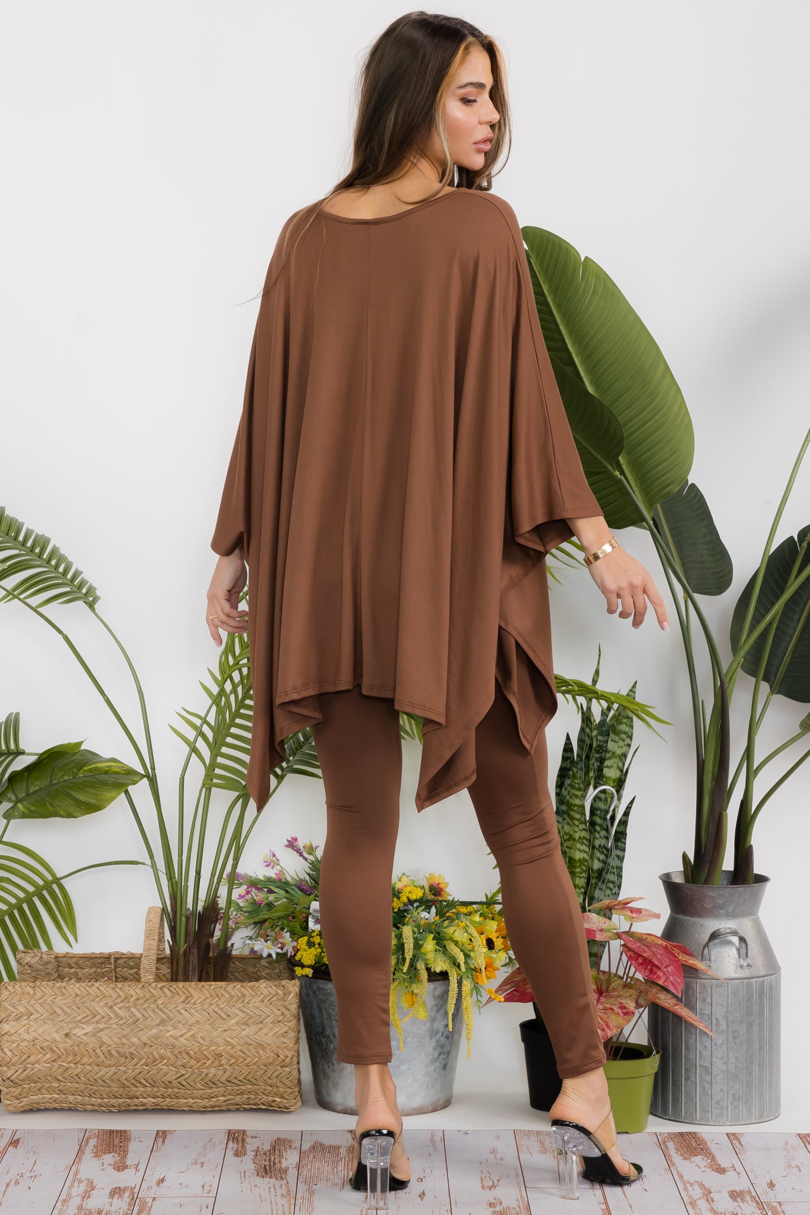 HH637X-S Plus Size Poncho V-neck Top & Leggings 2 PC Set