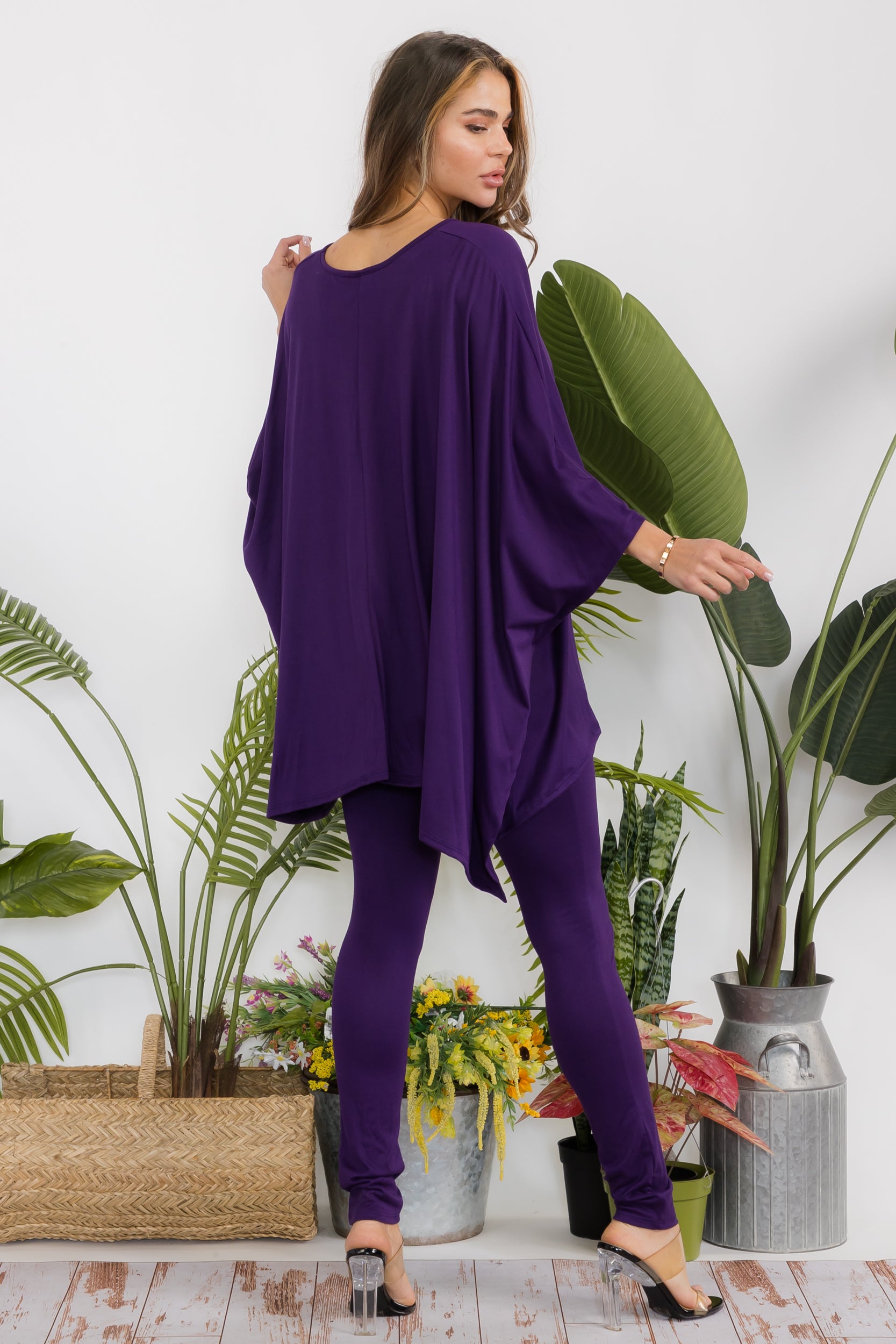 HH637X-S Plus Size Poncho V-neck Top & Leggings 2 PC Set