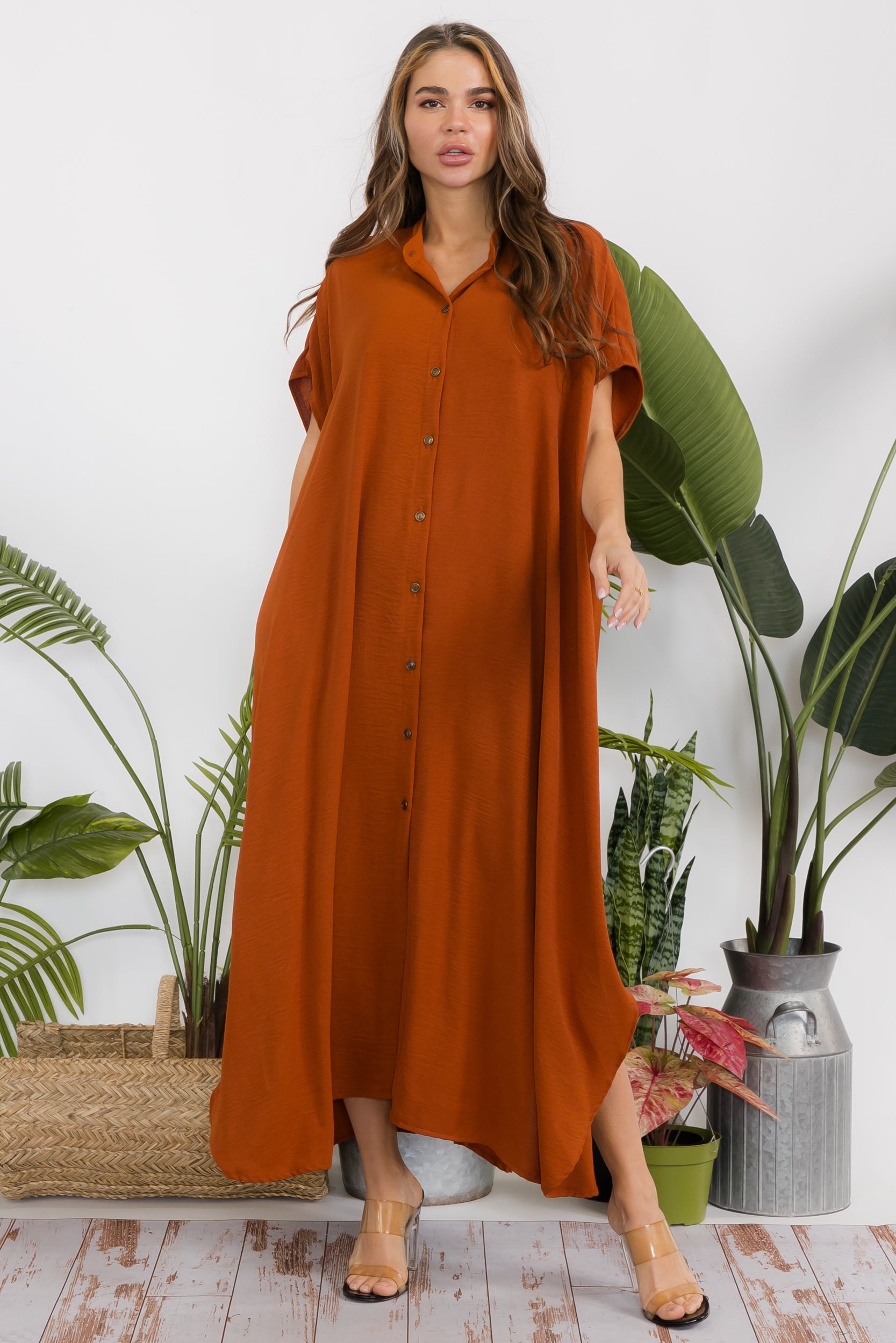 HH763R-S Button Down Shirt Dress