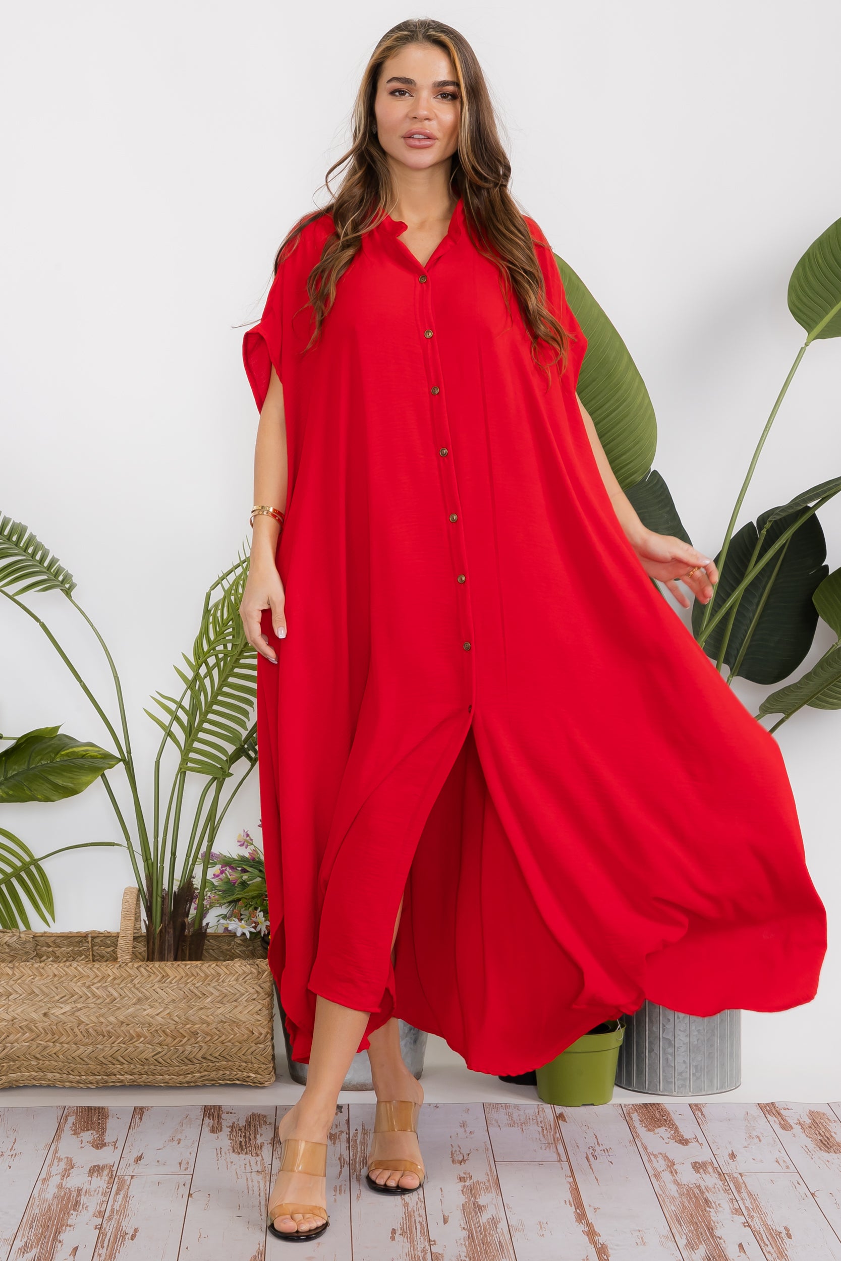 HH763R-S Button Down Shirt Dress