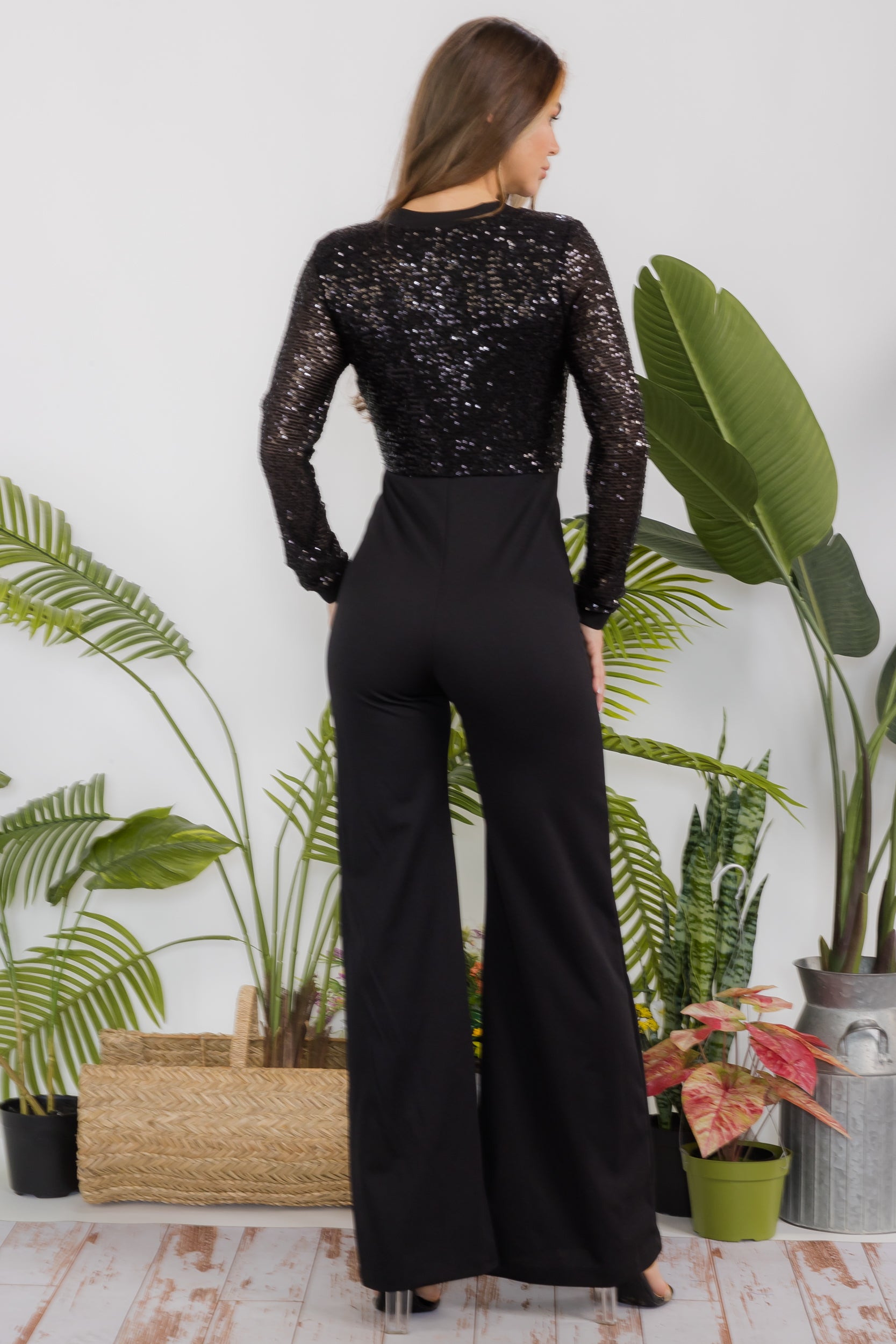 HH770X-J Plus Size Sequin Two-Tone Jumpsuit