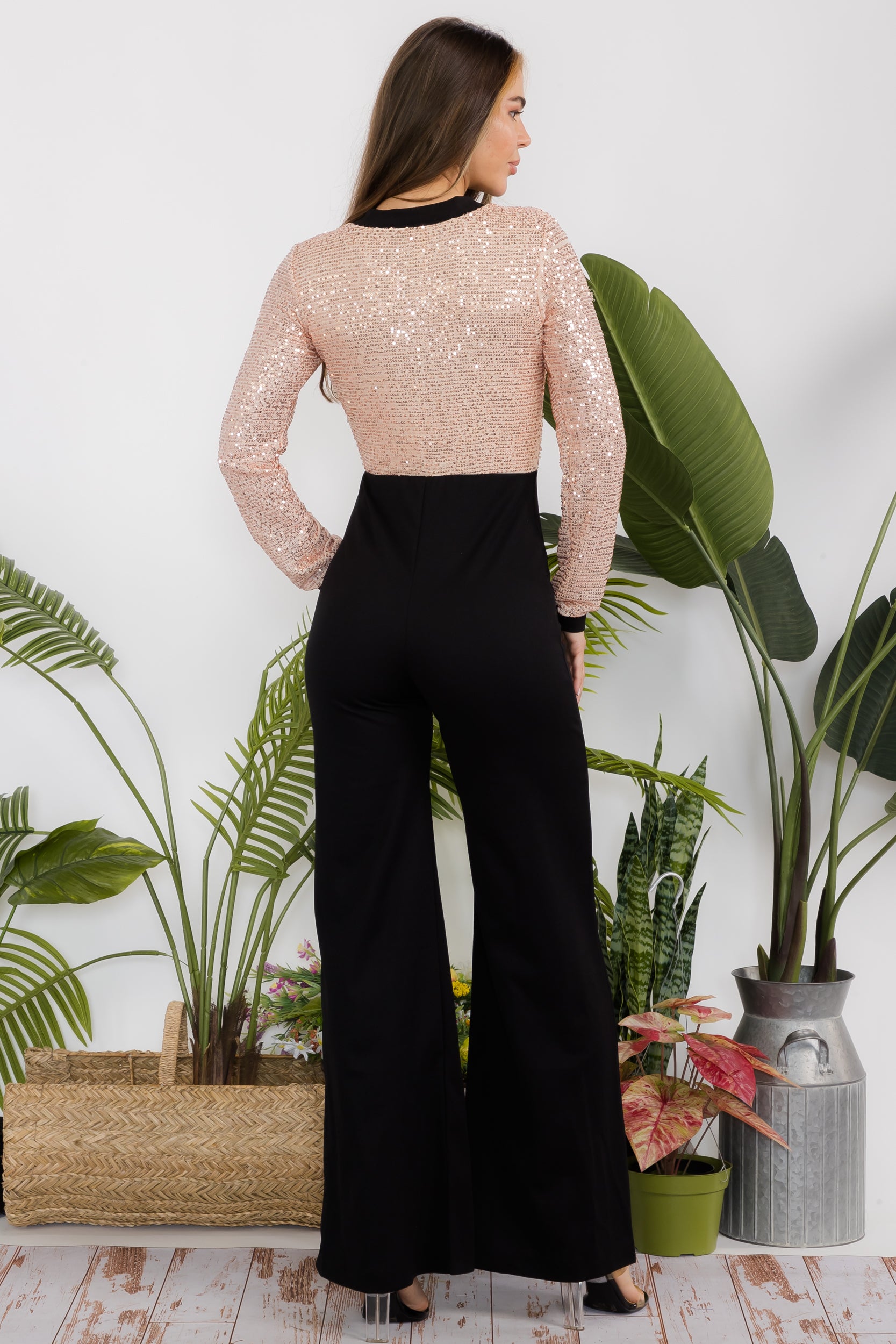 HH770X-J Plus Size Sequin Two-Tone Jumpsuit