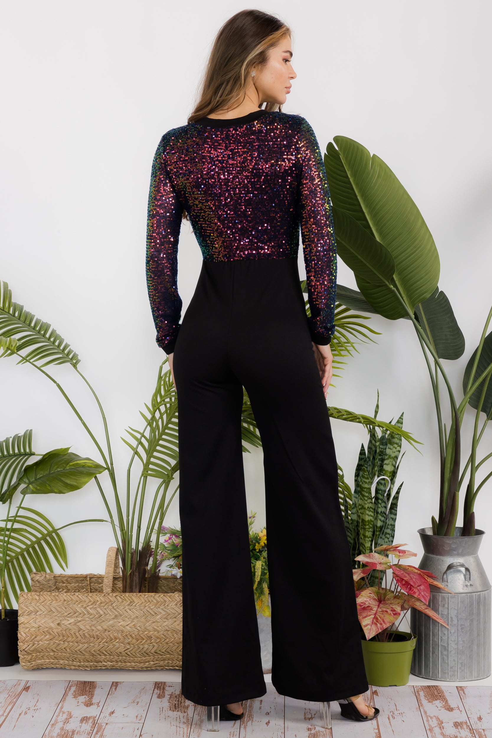 HH770X-J Plus Size Sequin Two-Tone Jumpsuit