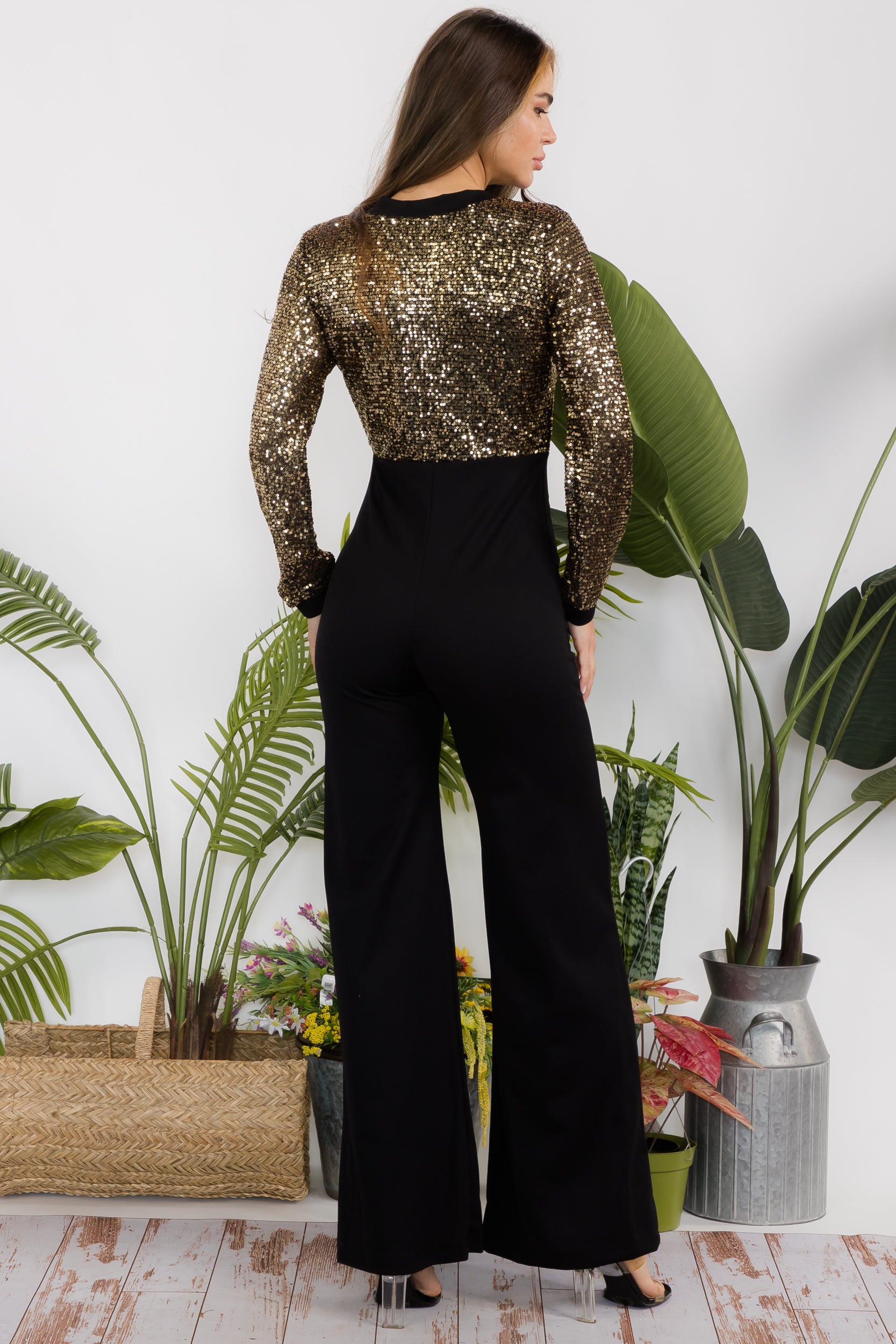 HH770X-J Plus Size Sequin Two-Tone Jumpsuit