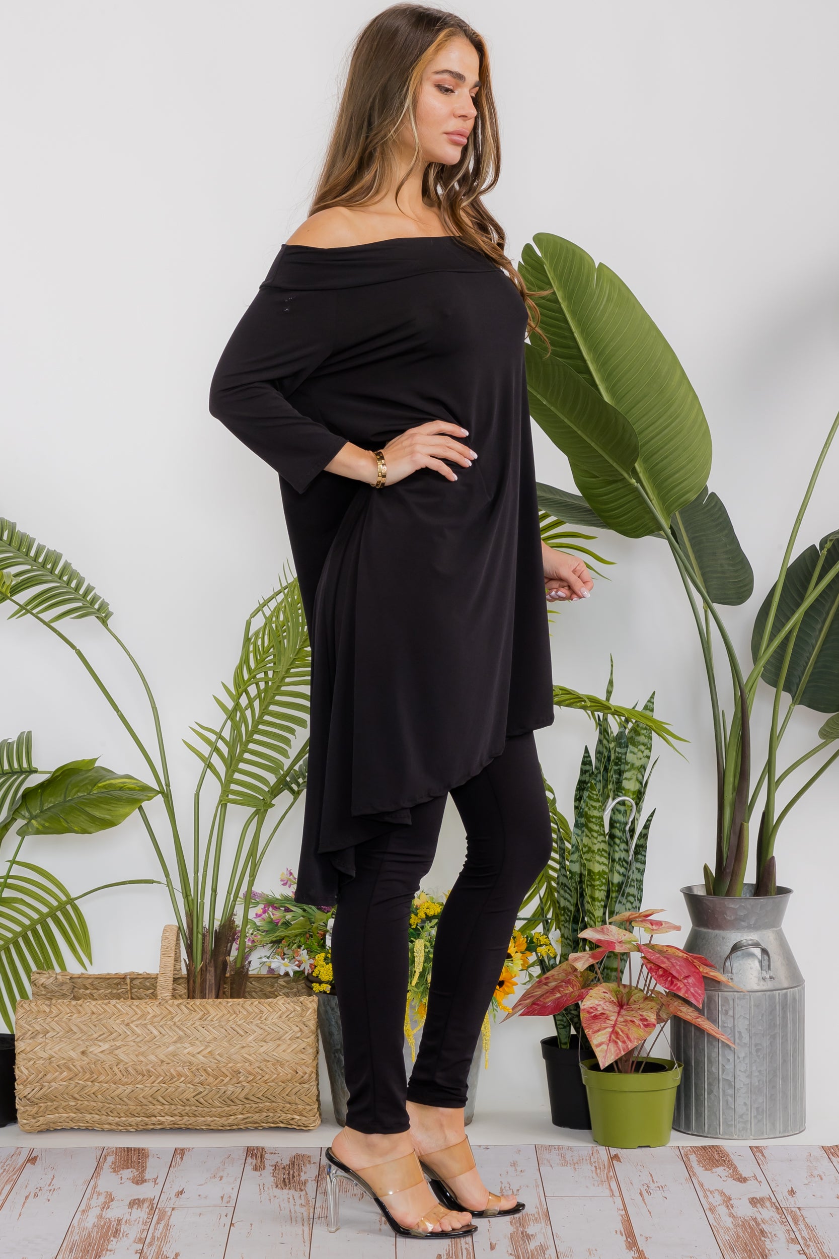 HH690X-S Plus Size Cowl Neck Top & Leggings 2 Piece Set