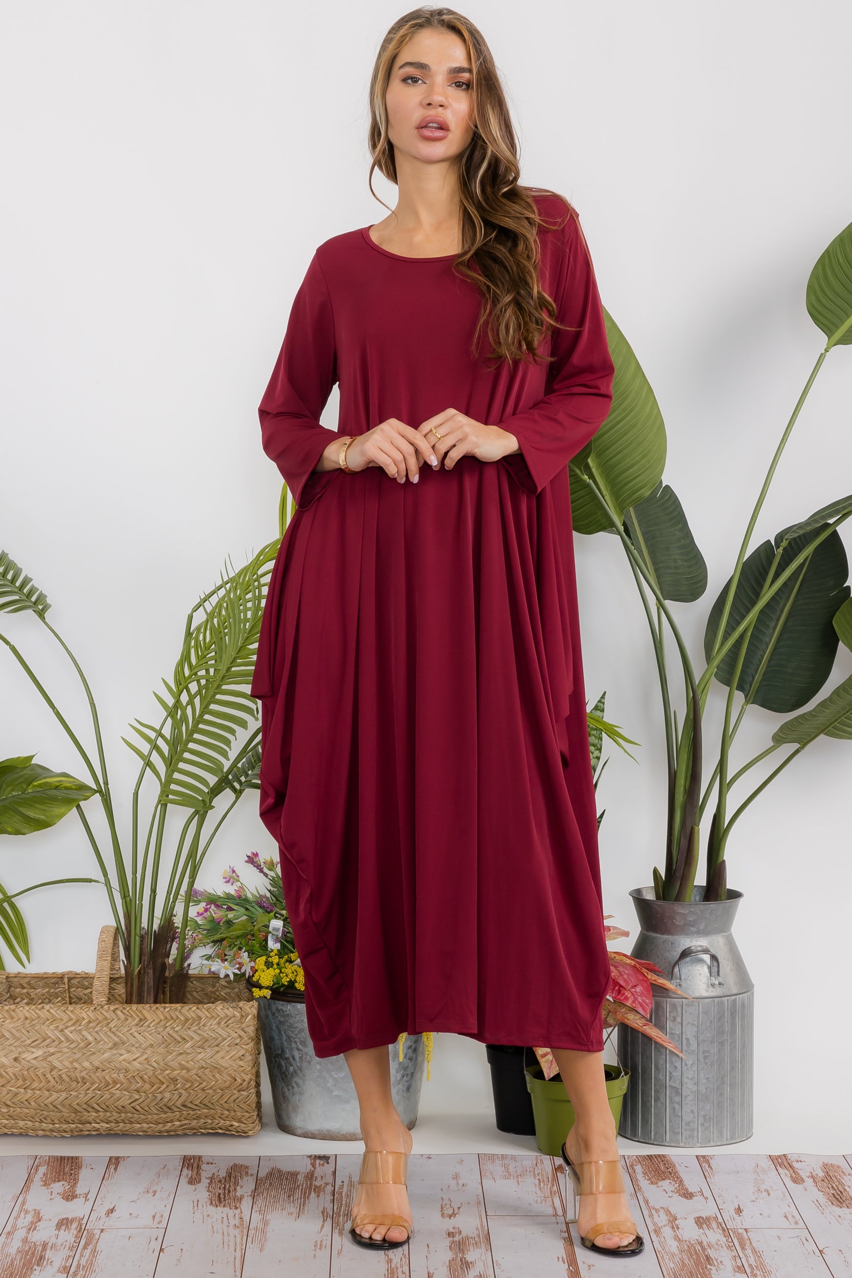 HH750R-S Draped Poncho Maxi Dress Long Sleeve