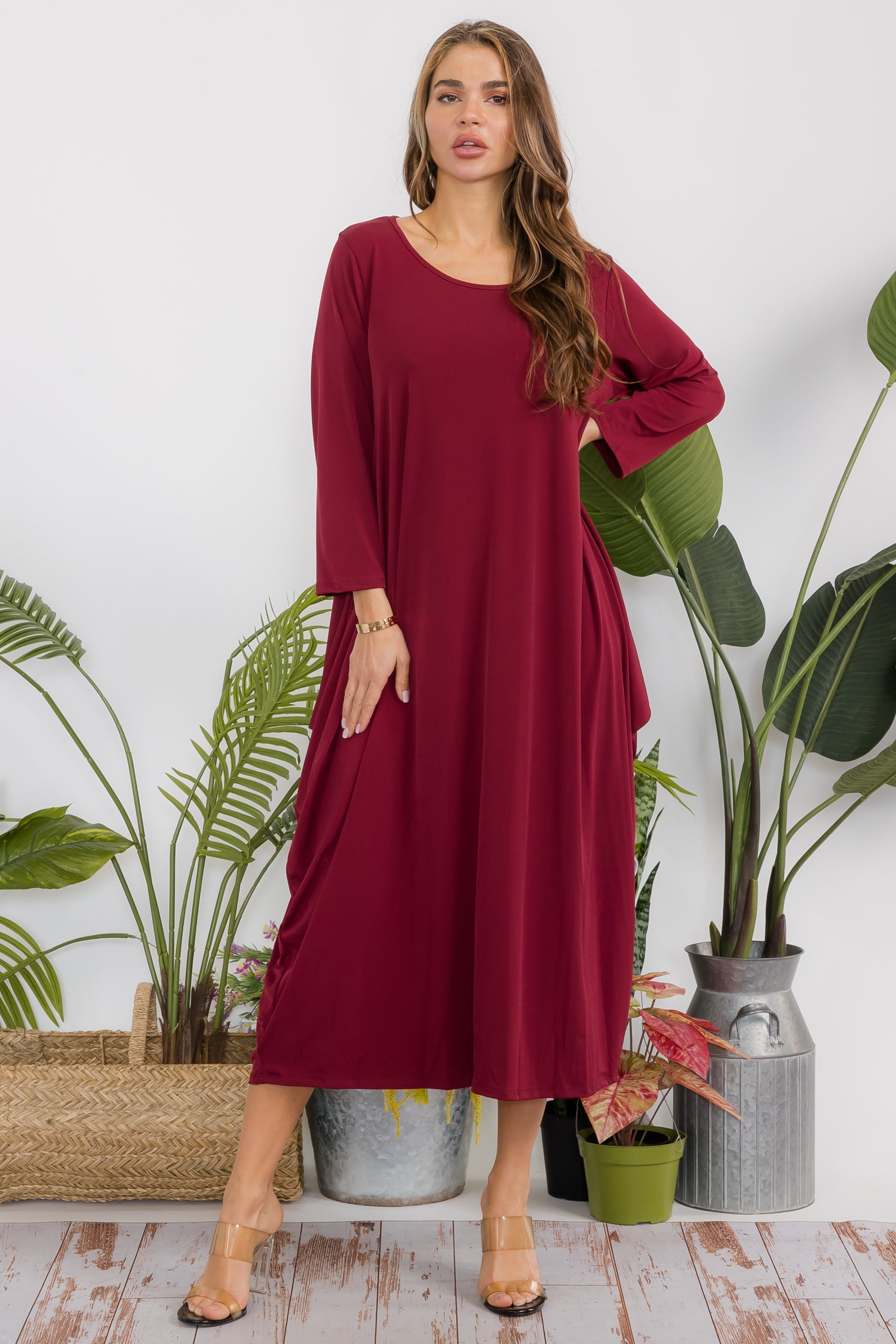 HH750R-S Draped Poncho Maxi Dress Long Sleeve