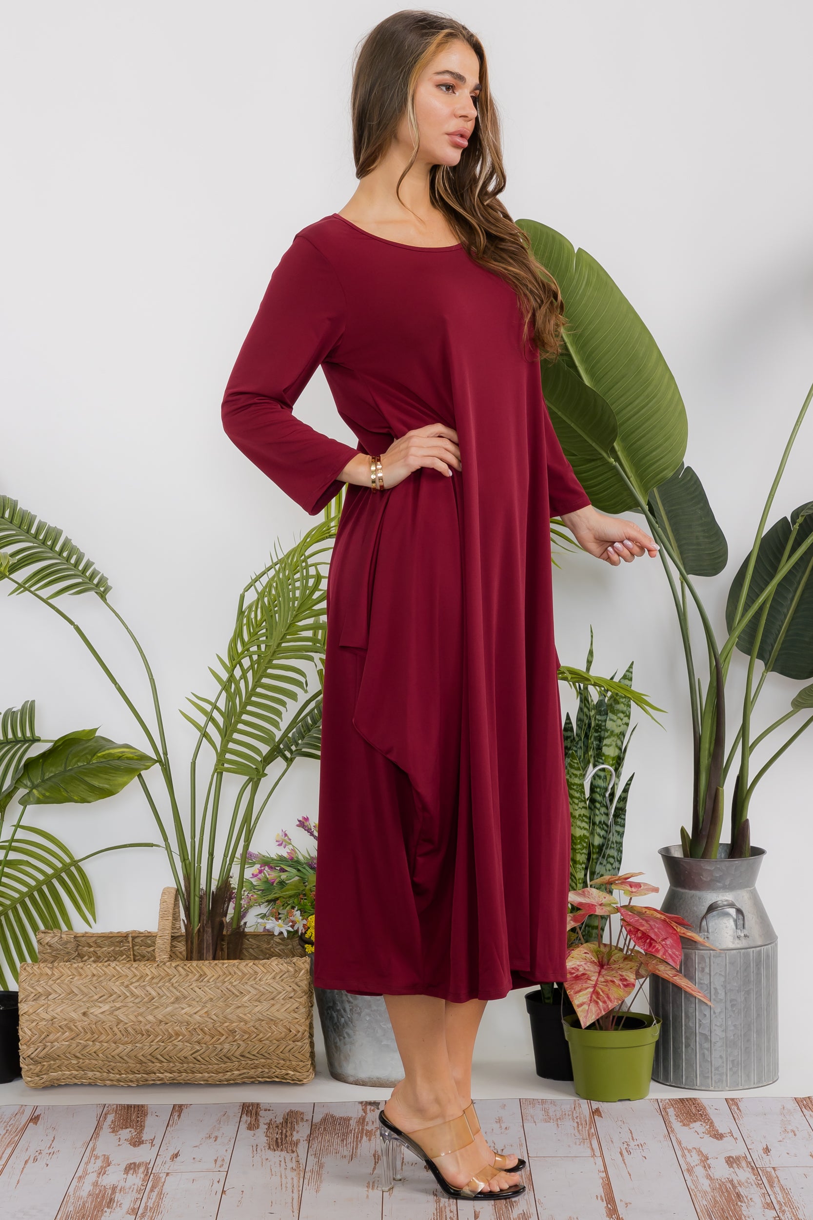 SAN151CX-S Harem Midi Dress Long Sleeve