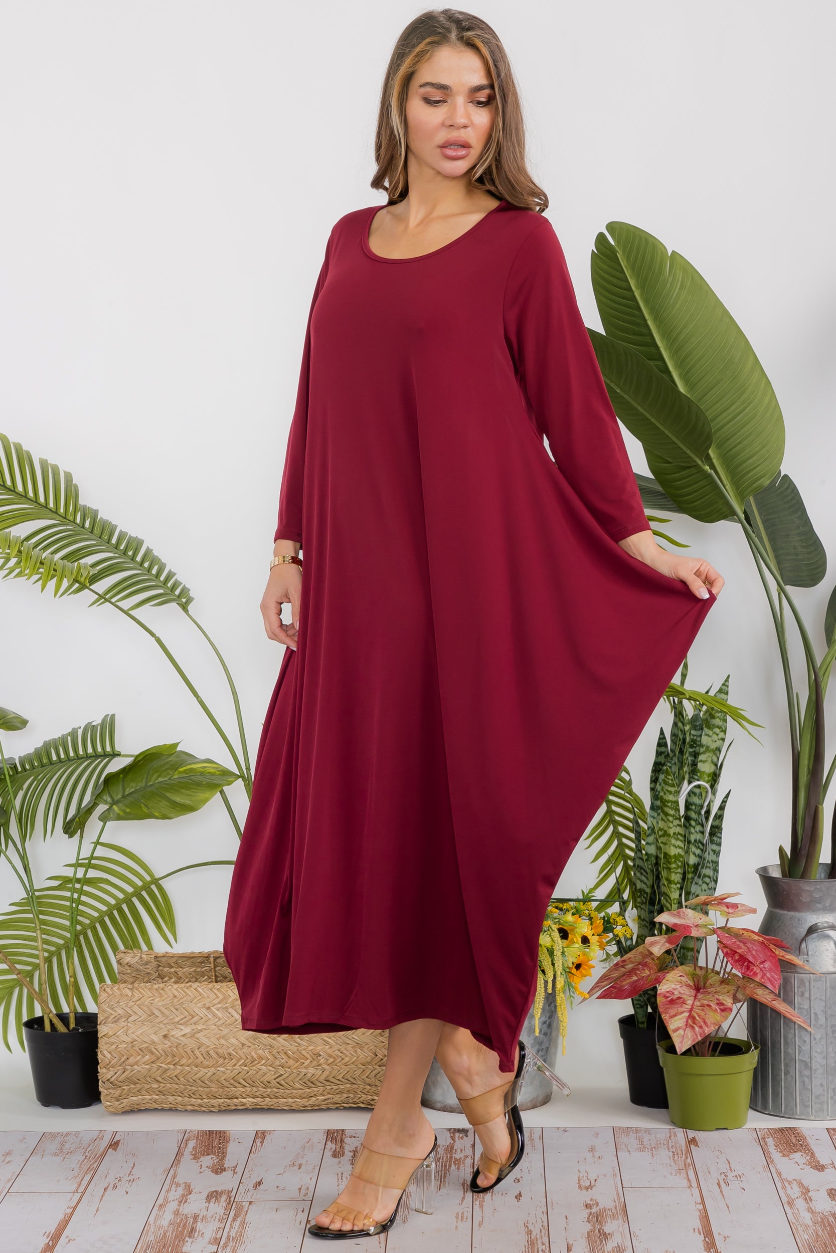 SAN151CX-S Harem Midi Dress Long Sleeve