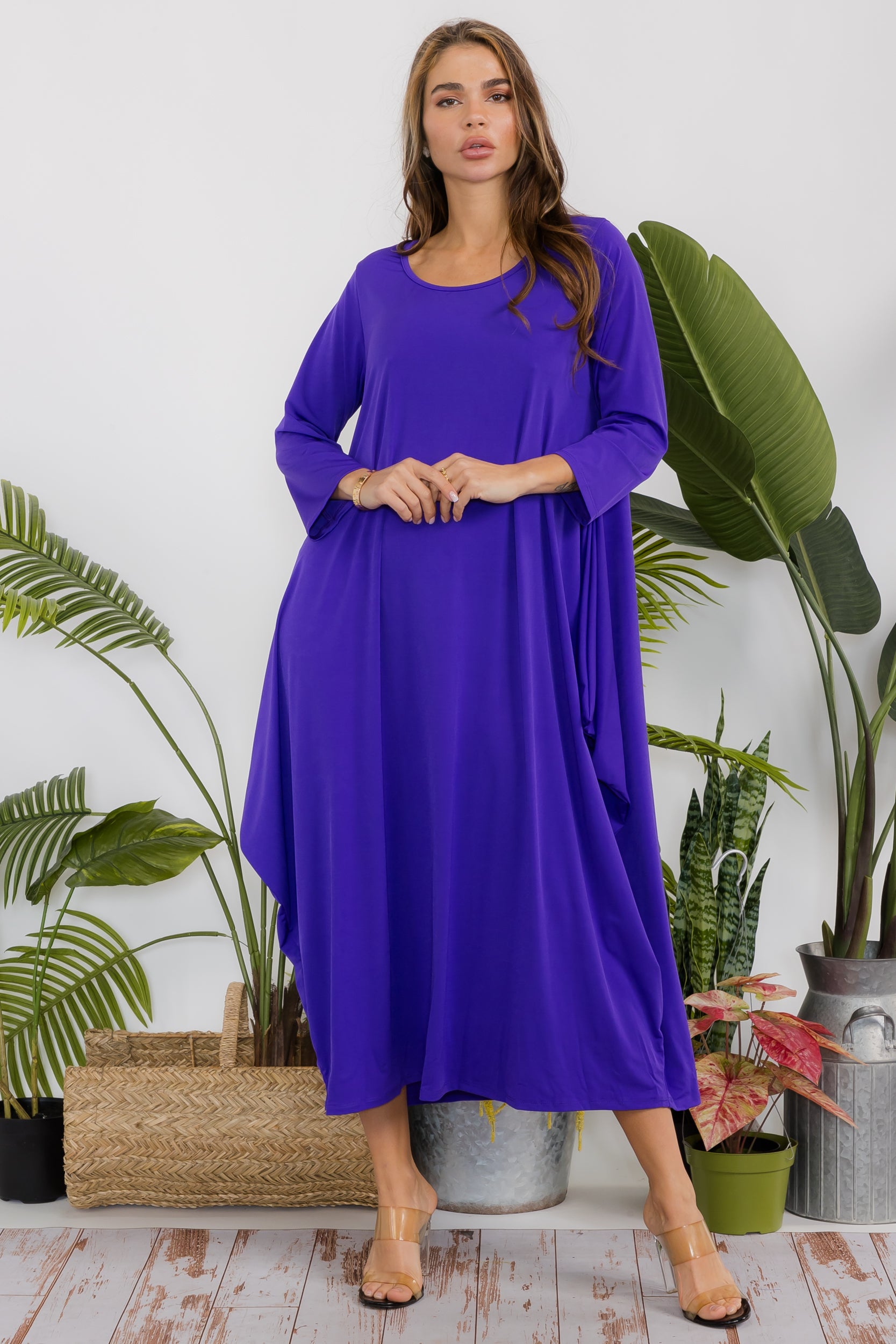 HH750X-S Plus Draped Poncho Maxi Dress Long Sleeve