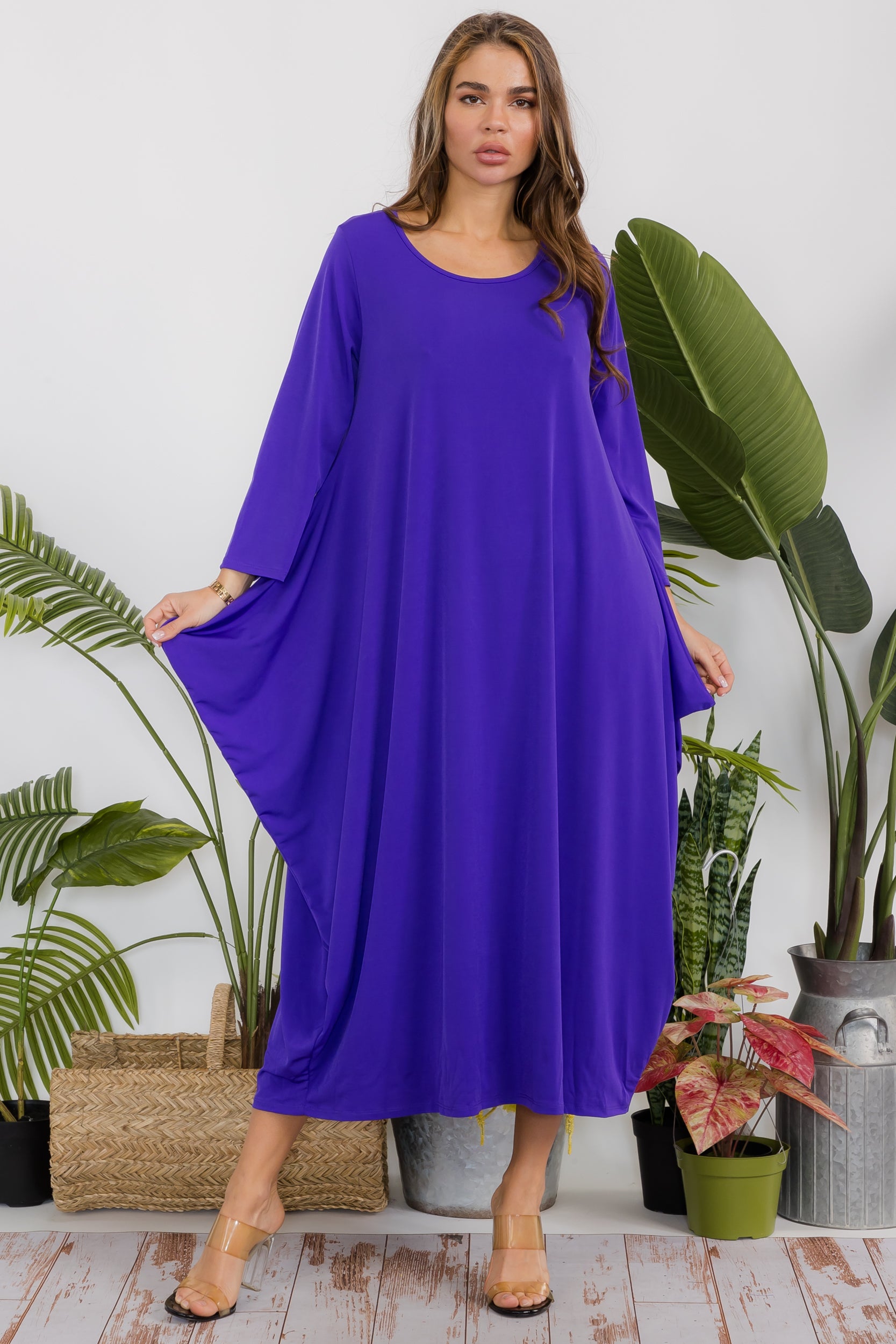 HH750X-S Plus Draped Poncho Maxi Dress Long Sleeve