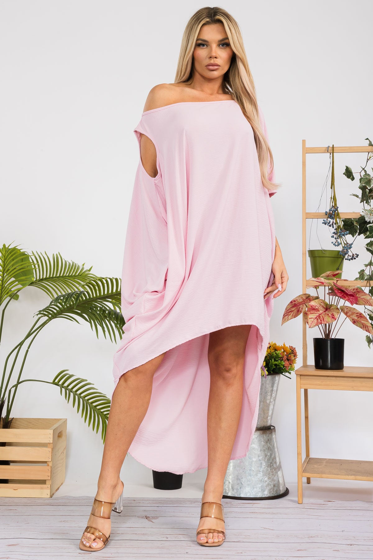 HH735R-SOLID - Cold Shoulder Cover Up Dress