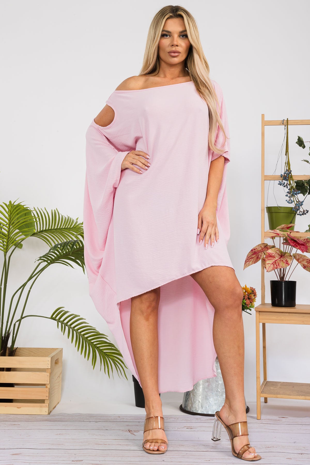 HH735R-SOLID - Cold Shoulder Cover Up Dress