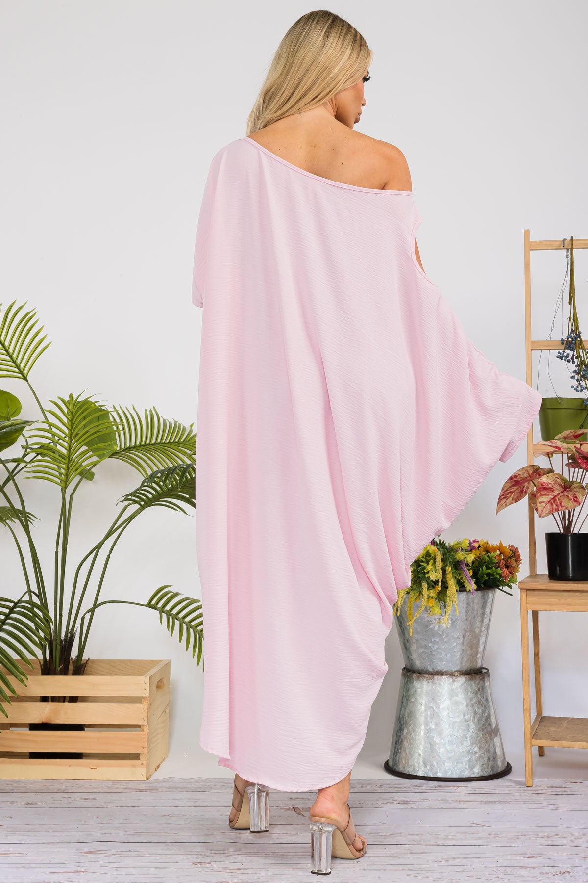 HH735R-SOLID - Cold Shoulder Cover Up Dress