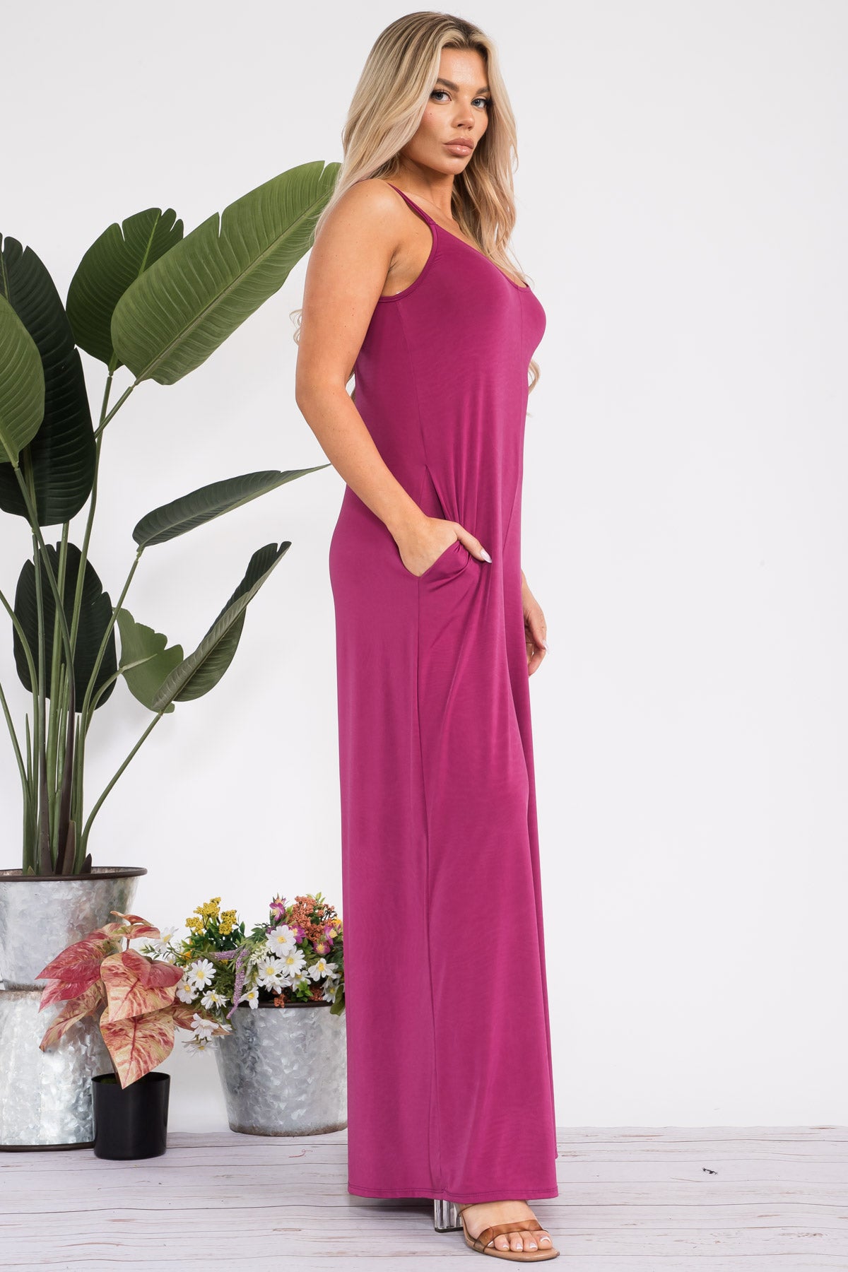 HH697R-S - SPAGHETTI STRAP WIDE LEG JUMPSUIT