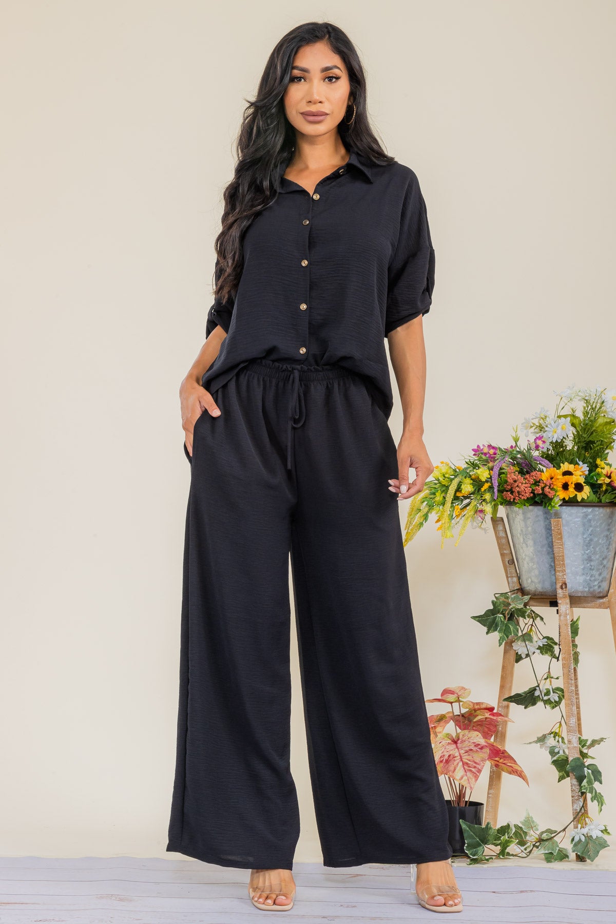 HH753-55X-S - 2PC COLLARD SHIRT AND PANT SET