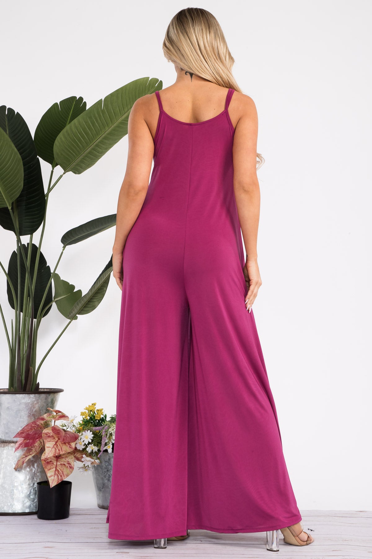 HH697R-S - SPAGHETTI STRAP WIDE LEG JUMPSUIT