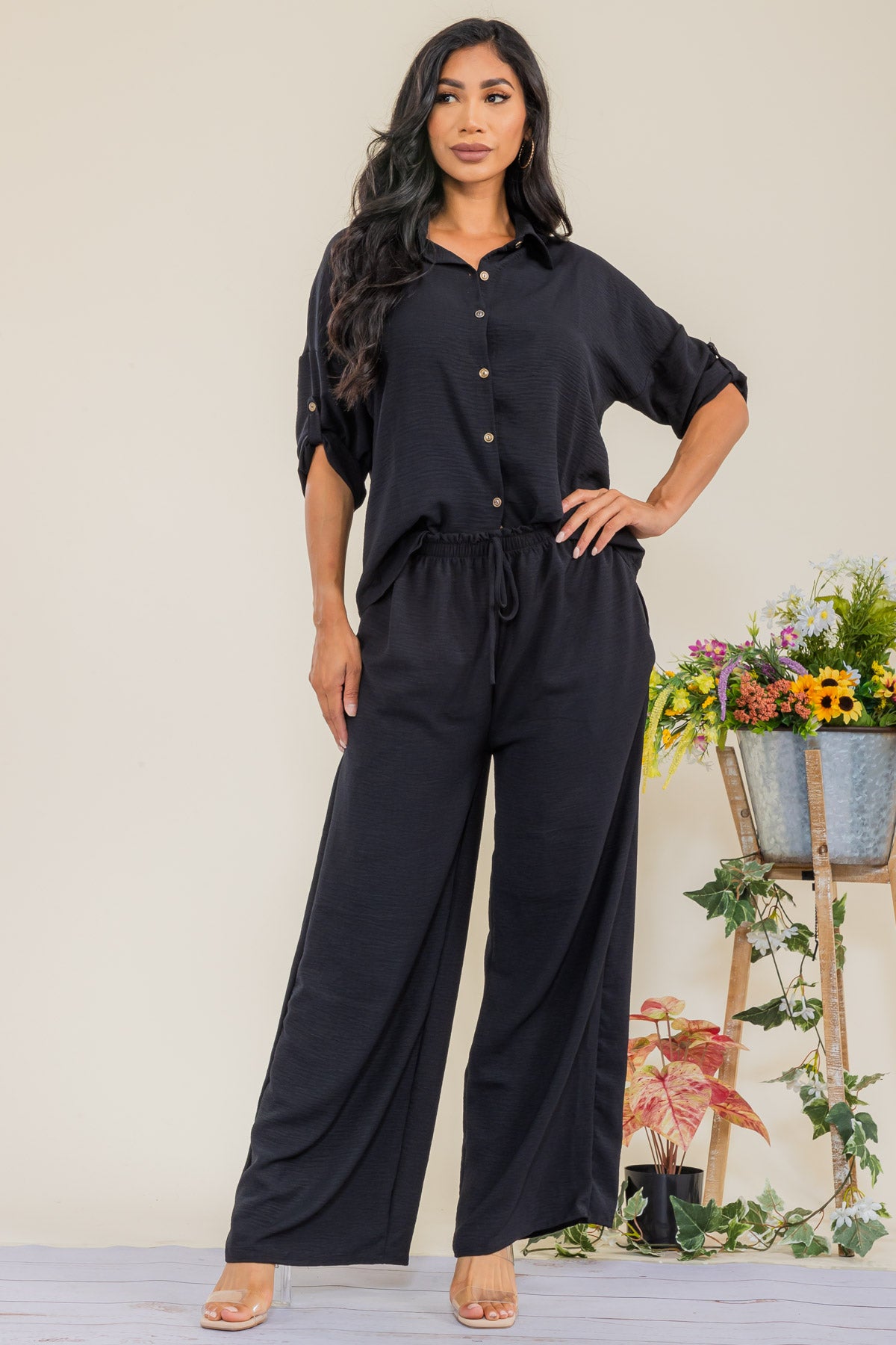 HH753-55R-S - 2PC COLLARD SHIRT AND PANT SET