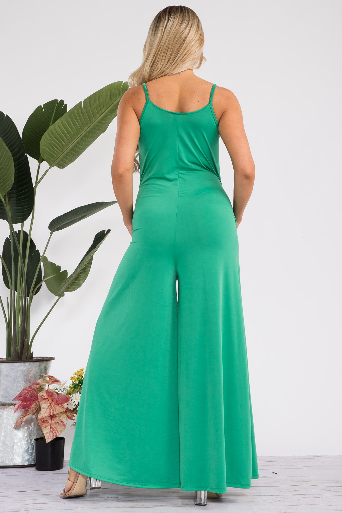 HH697R-S - SPAGHETTI STRAP WIDE LEG JUMPSUIT