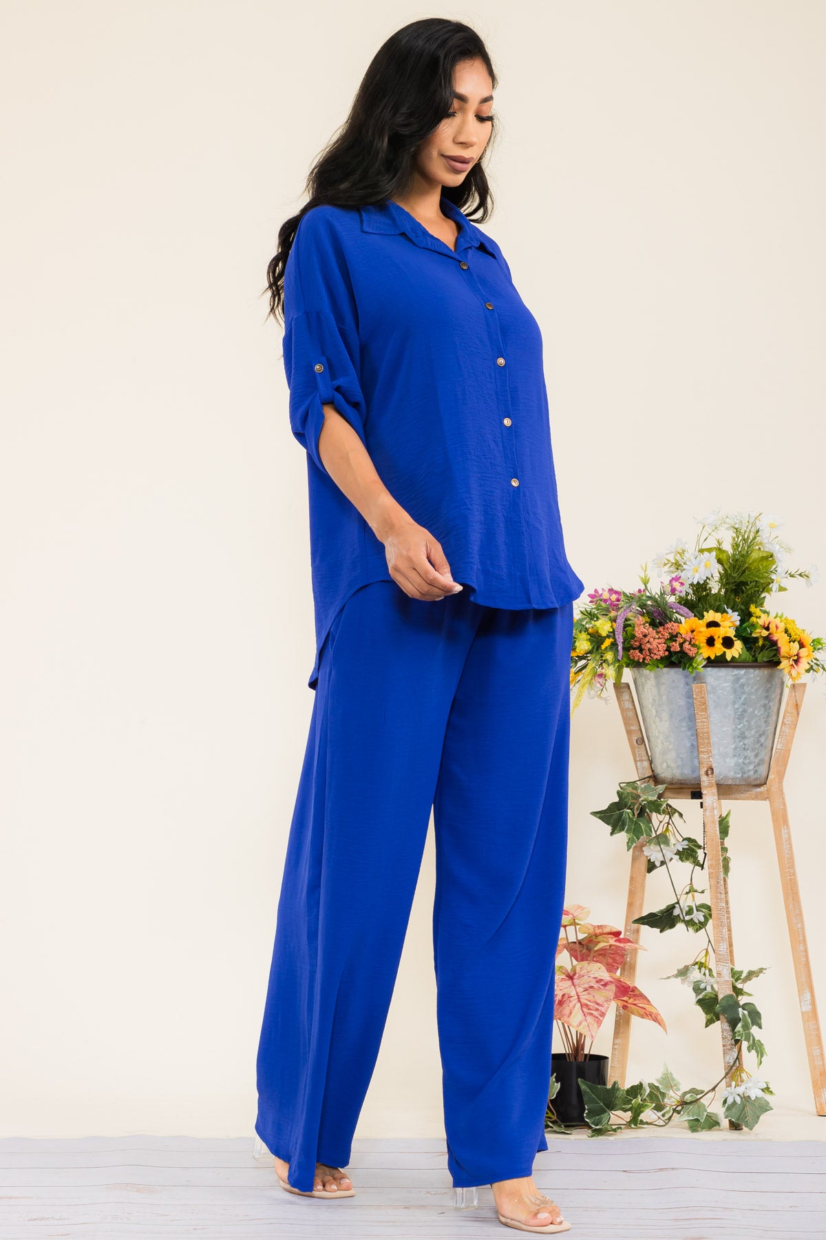 HH753-55R-S - 2PC COLLARD SHIRT AND PANT SET