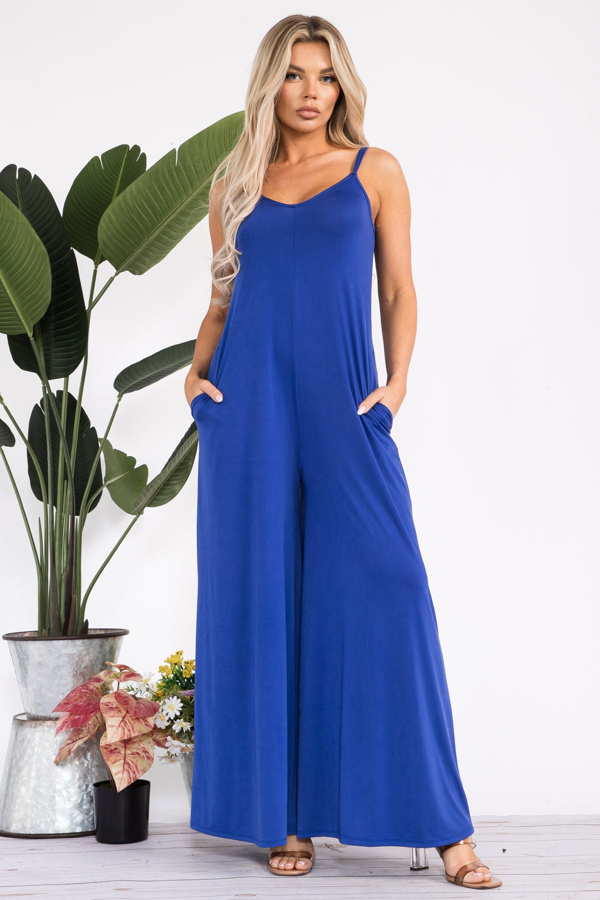 HH697R-S - SPAGHETTI STRAP WIDE LEG JUMPSUIT