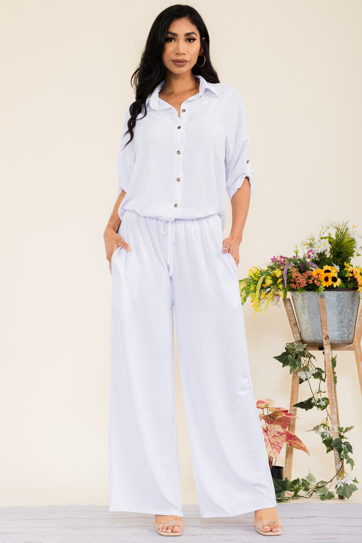 HH753-55R-S - 2PC COLLARD SHIRT AND PANT SET