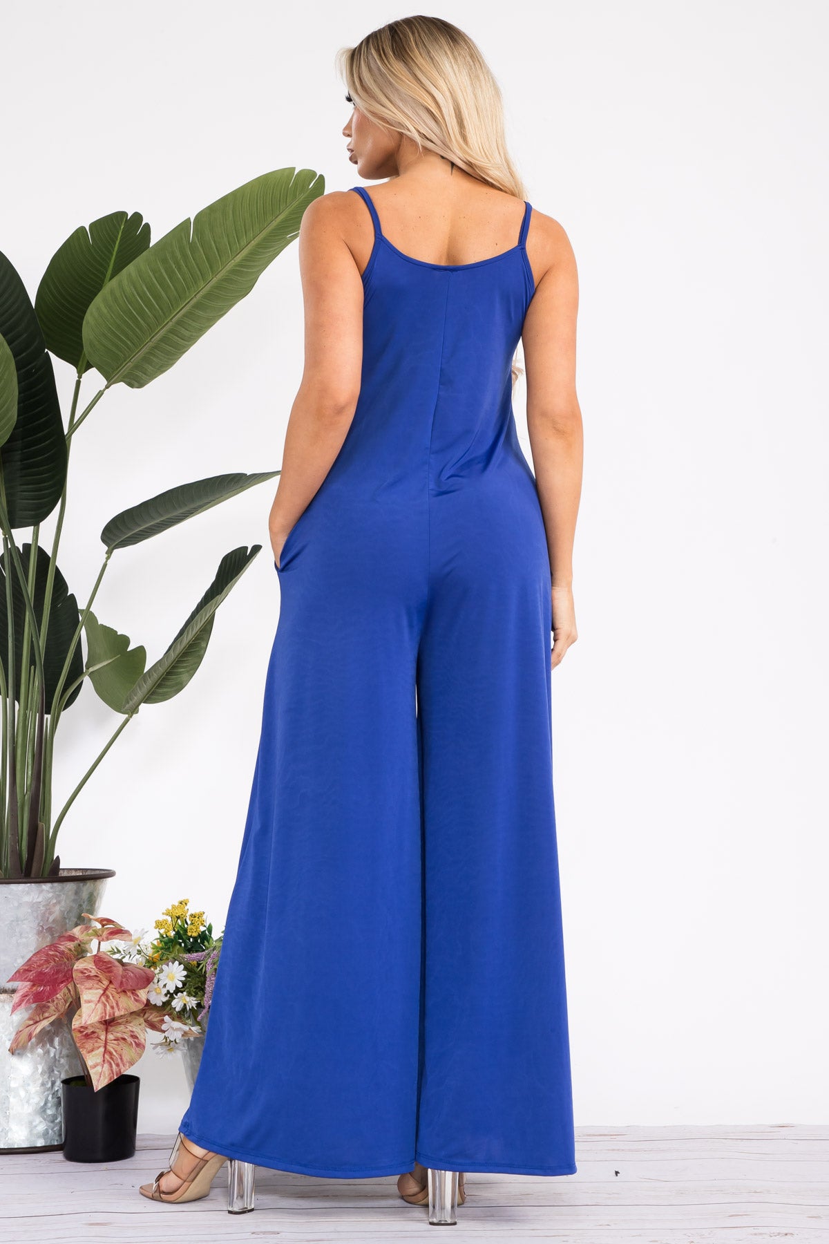 HH697R-S - SPAGHETTI STRAP WIDE LEG JUMPSUIT