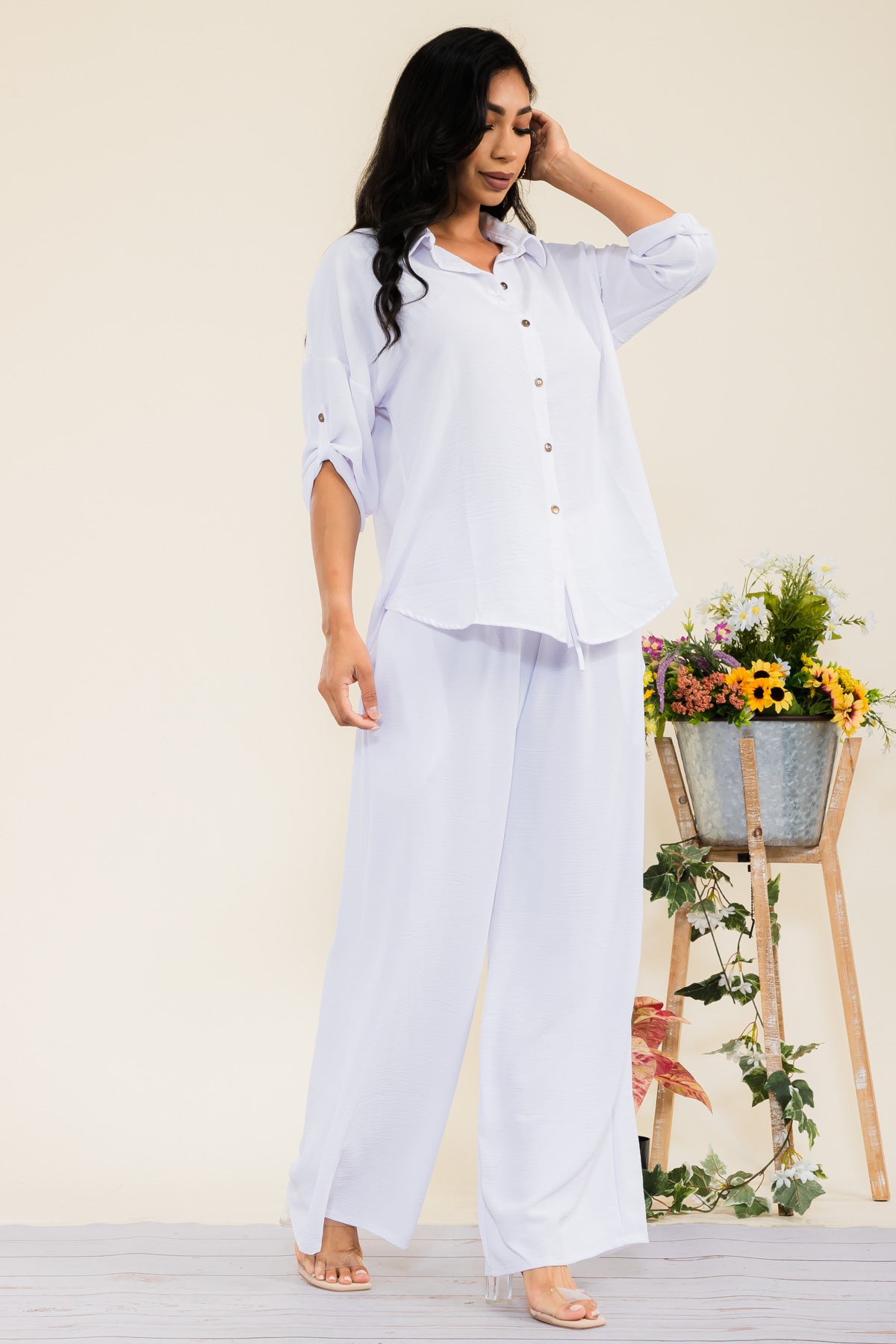 HH753-55R-S - 2PC COLLARD SHIRT AND PANT SET