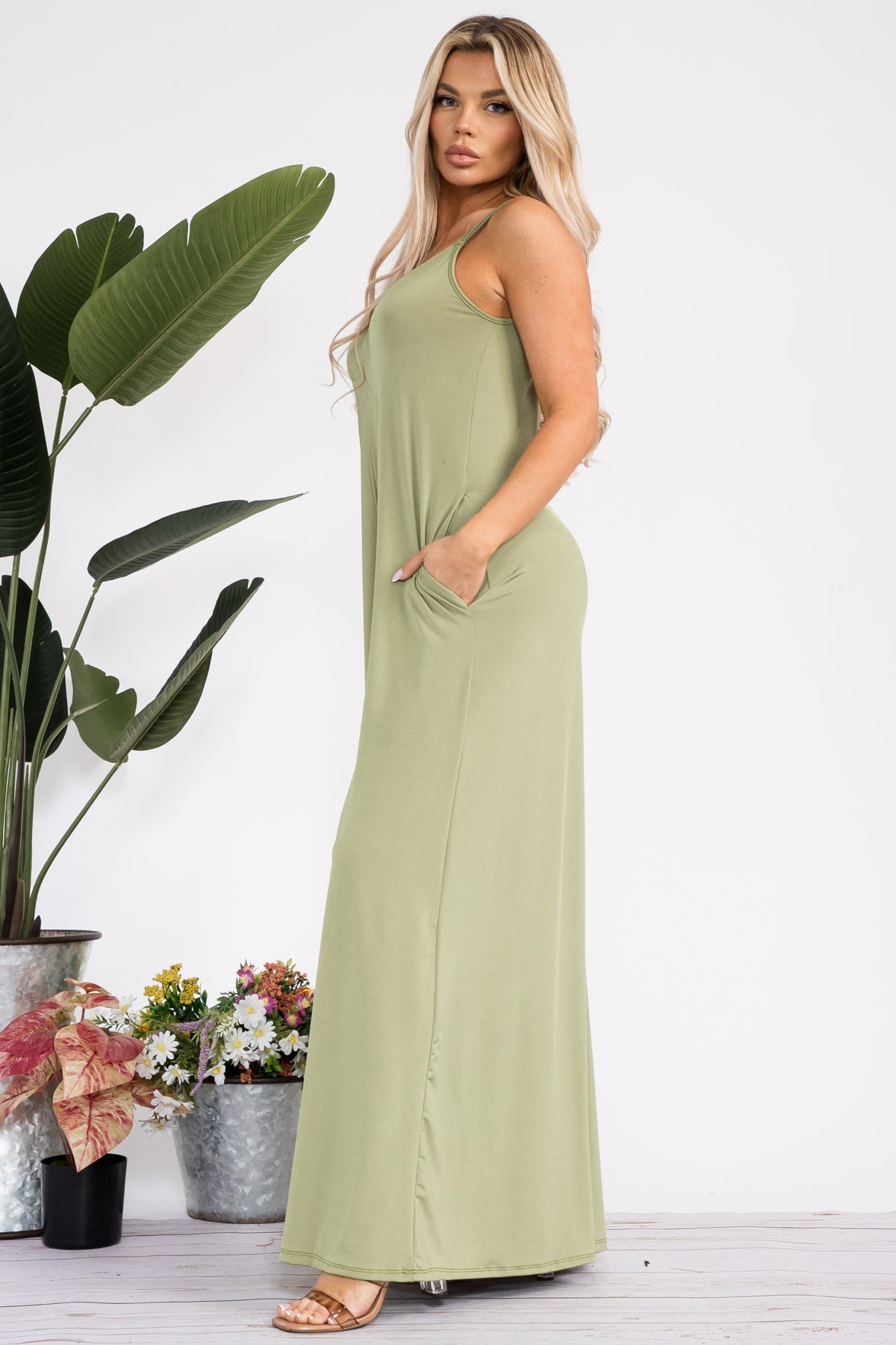 HH697R-S - SPAGHETTI STRAP WIDE LEG JUMPSUIT