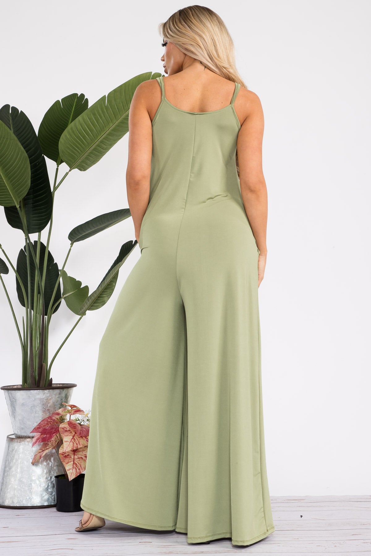 HH697R-S - SPAGHETTI STRAP WIDE LEG JUMPSUIT