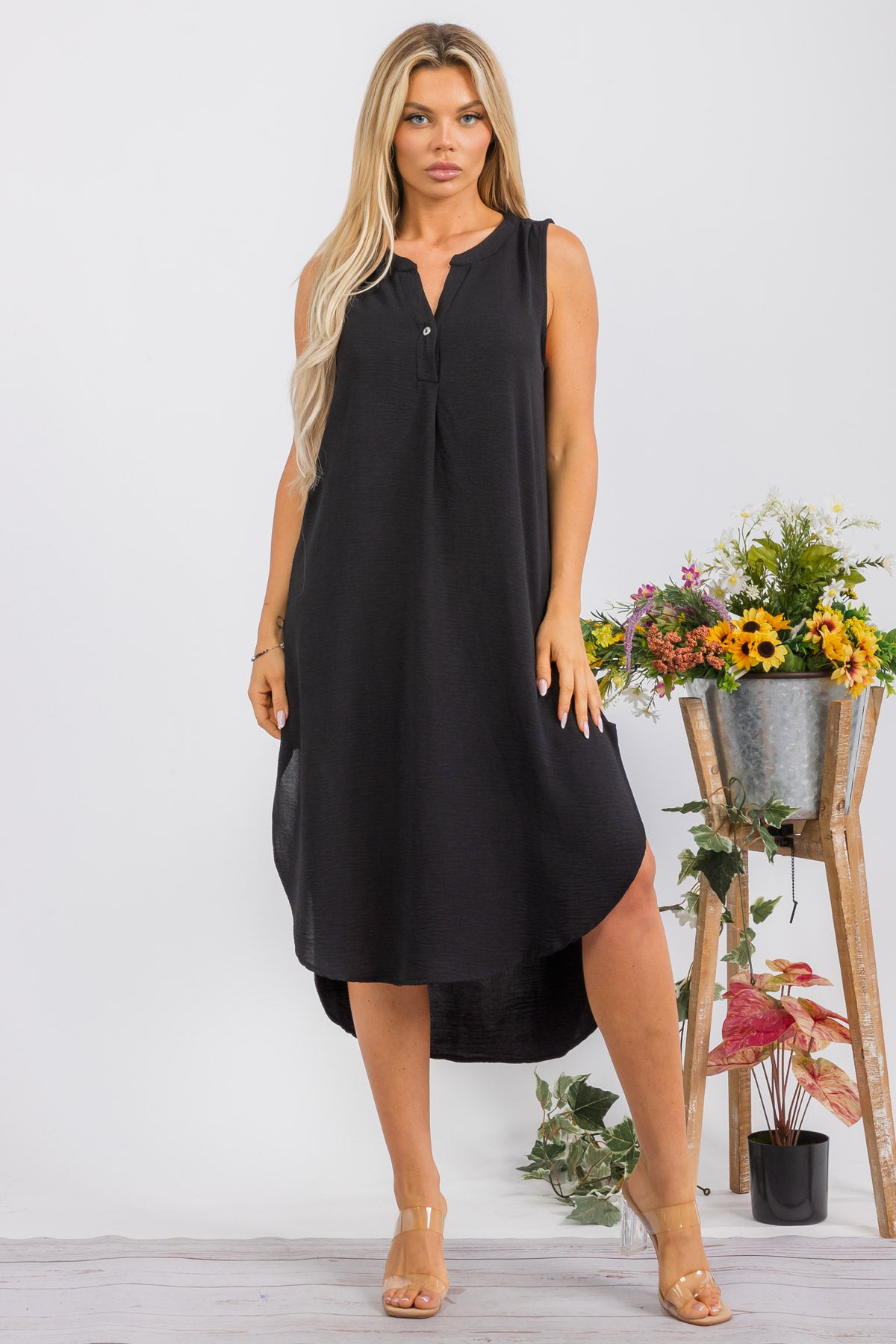 HH766R-S - SLEEVELESS MIDI DRESS