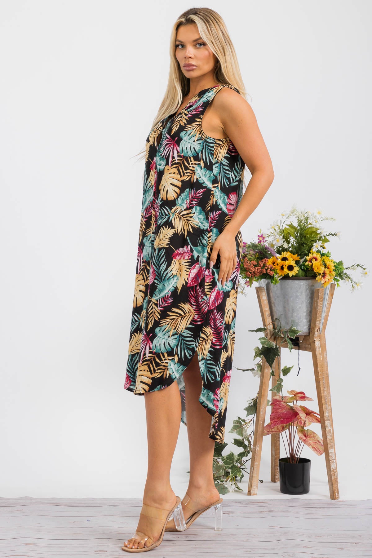 HH766X-TROPICAL - Sleeveless Midi Dress