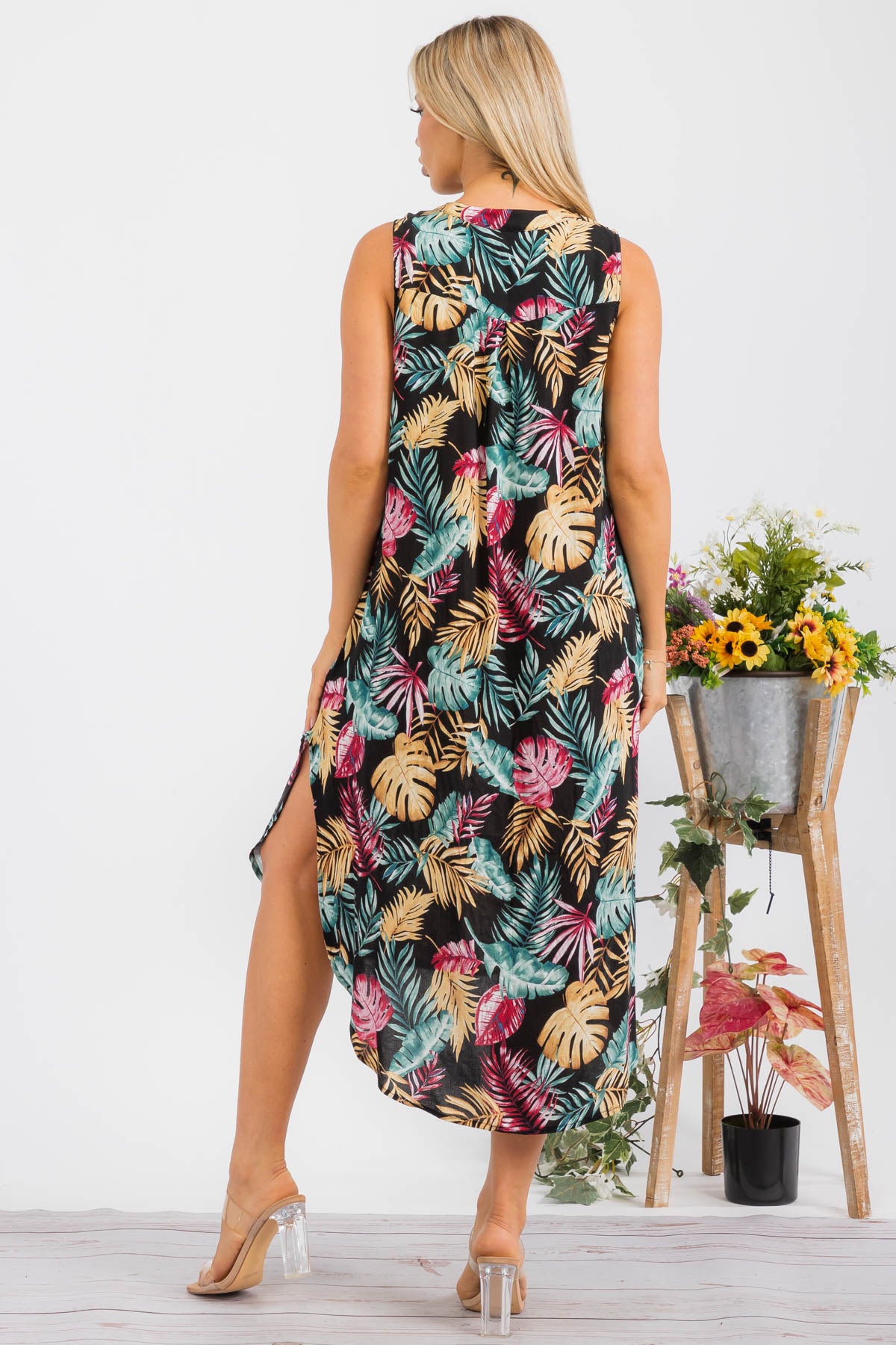 HH766X-TROPICAL - Sleeveless Midi Dress