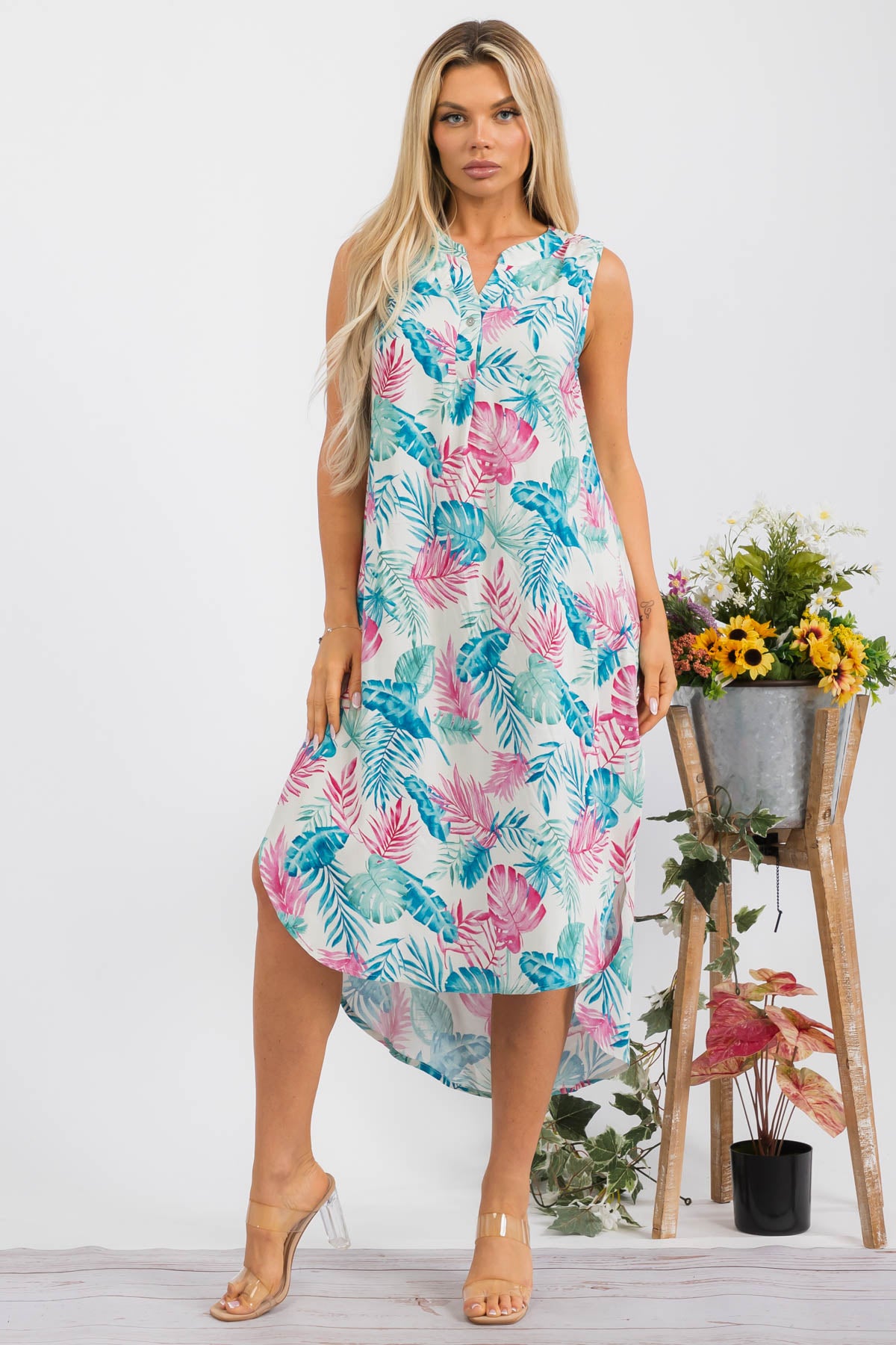 HH766X-TROPICAL - Sleeveless Midi Dress