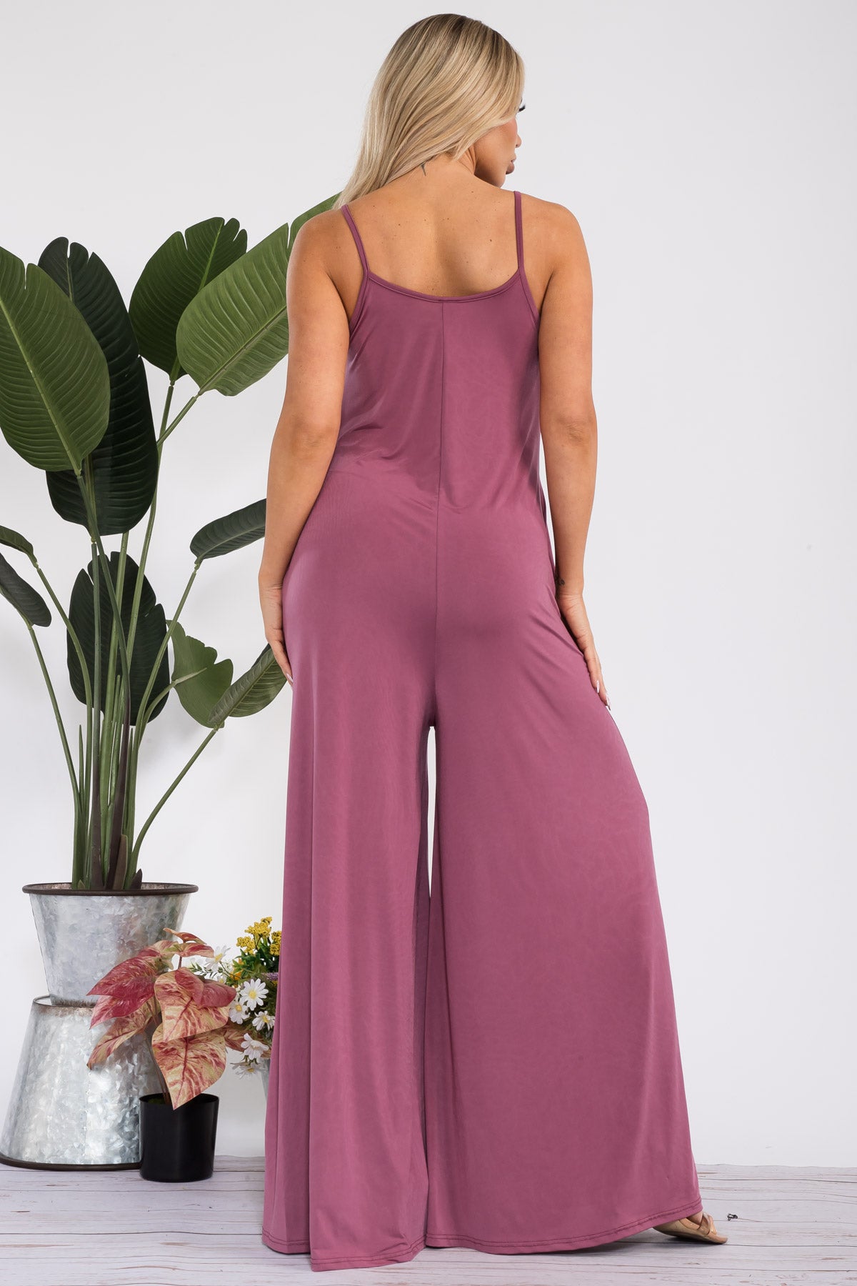 HH697R-S - SPAGHETTI STRAP WIDE LEG JUMPSUIT