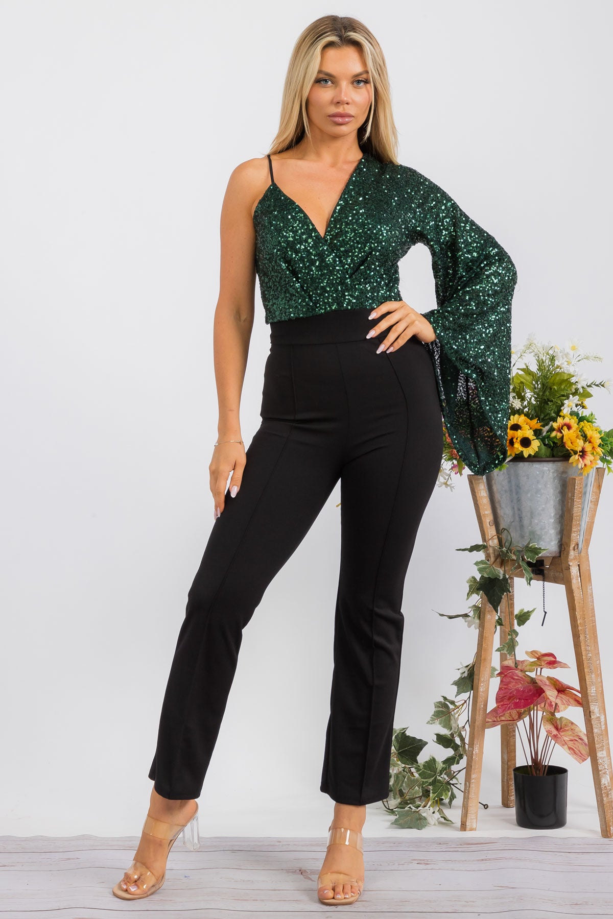 HH742R-SEQUIN - SEQUIN TOP JUMPSUIT