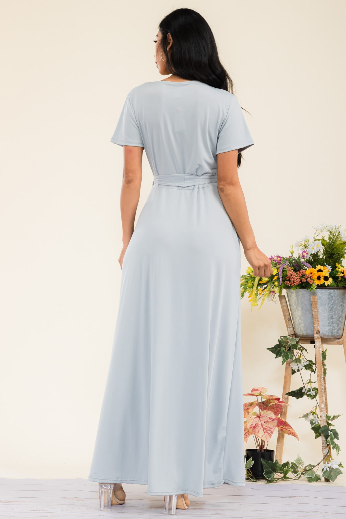 SAN149X-SL - SHORT SLEEVE SOLID MAXI DRESS