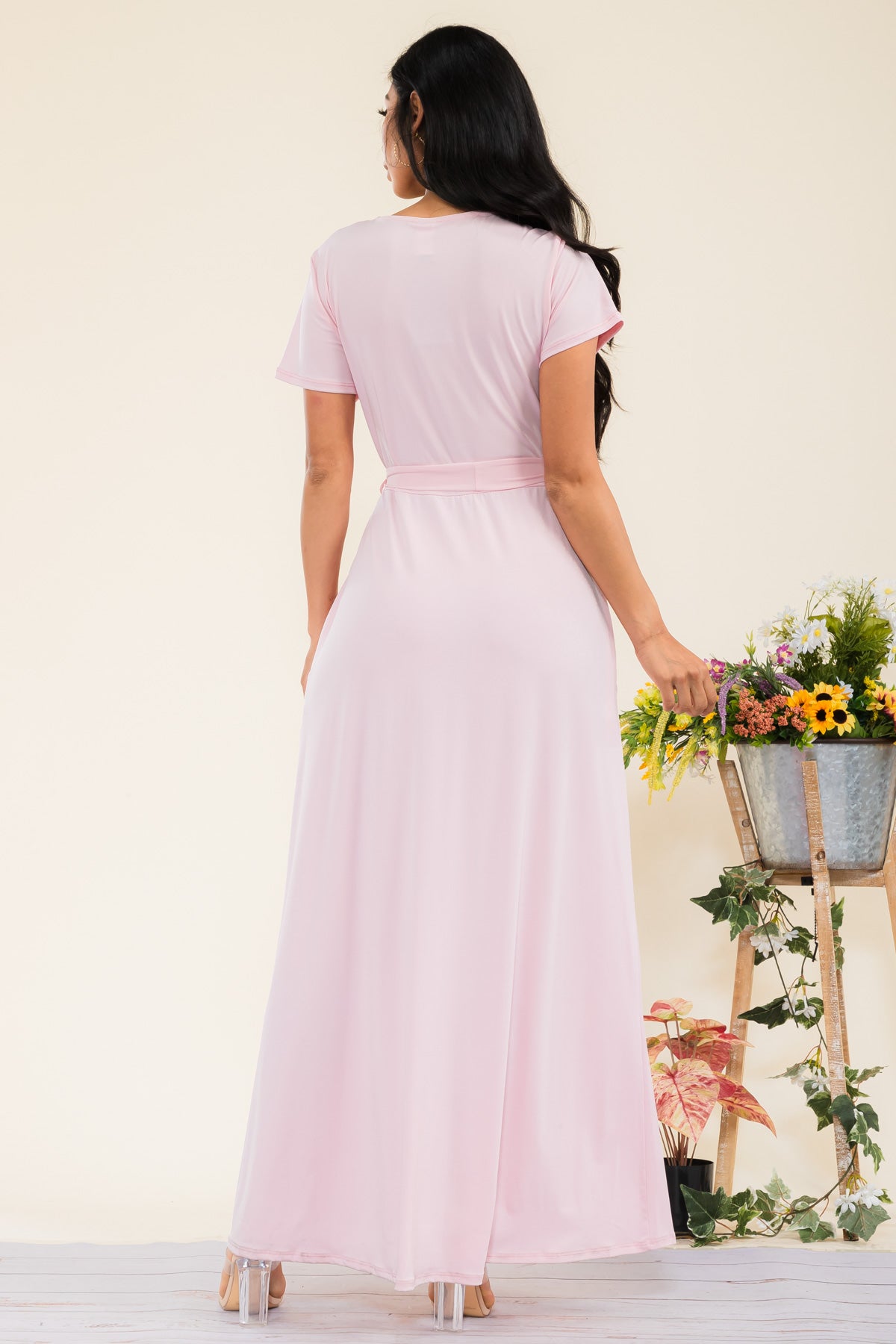 SAN149R-SL - SHORT SLEEVE SOLID MAXI DRESS