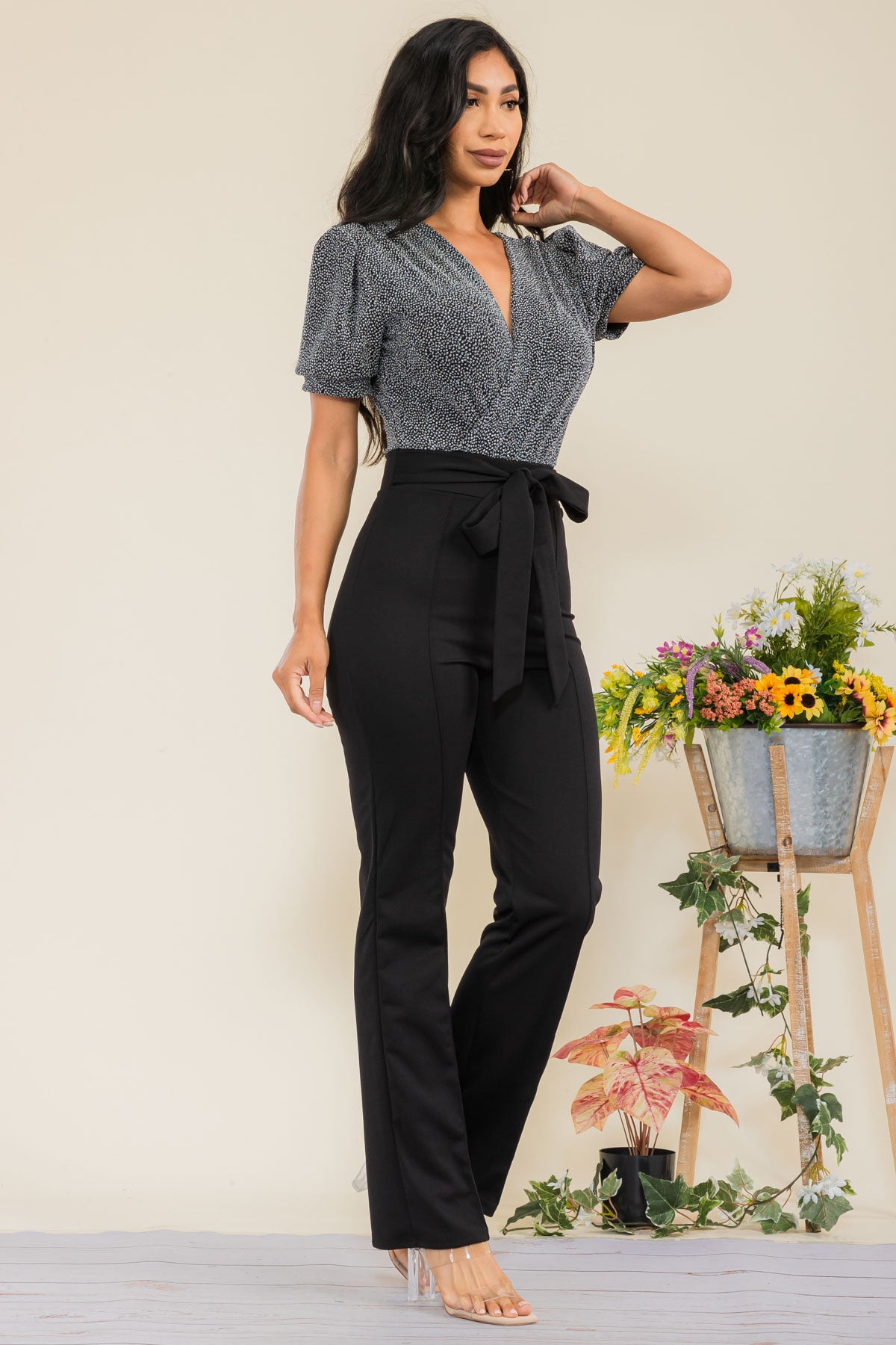 HH739R-S - Sequin Top Jumpsuit