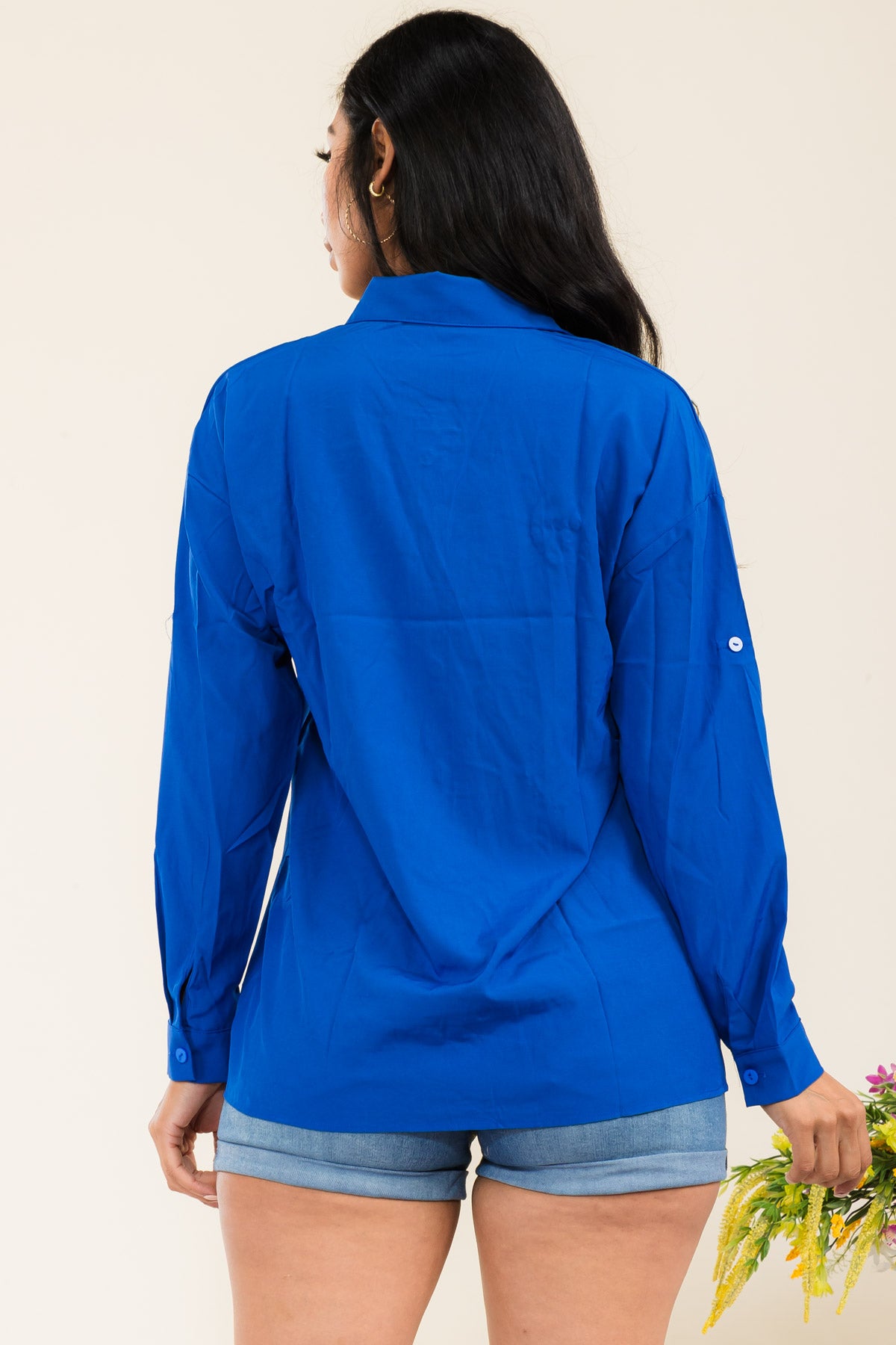 J474 - SHELL DETAIL LONG SLEEVE COLLARD SHIRT