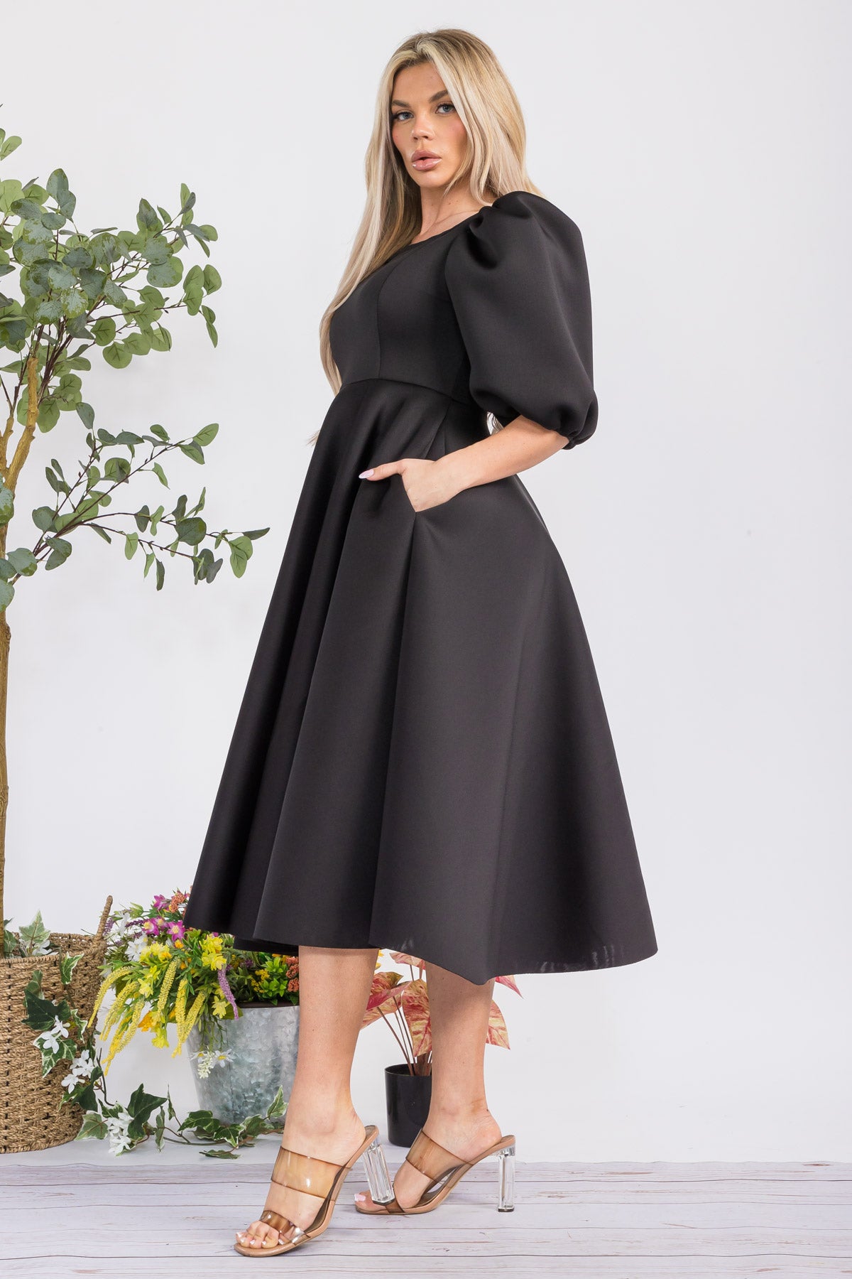 HH727X-S - PUFF SLEEVE DRESS