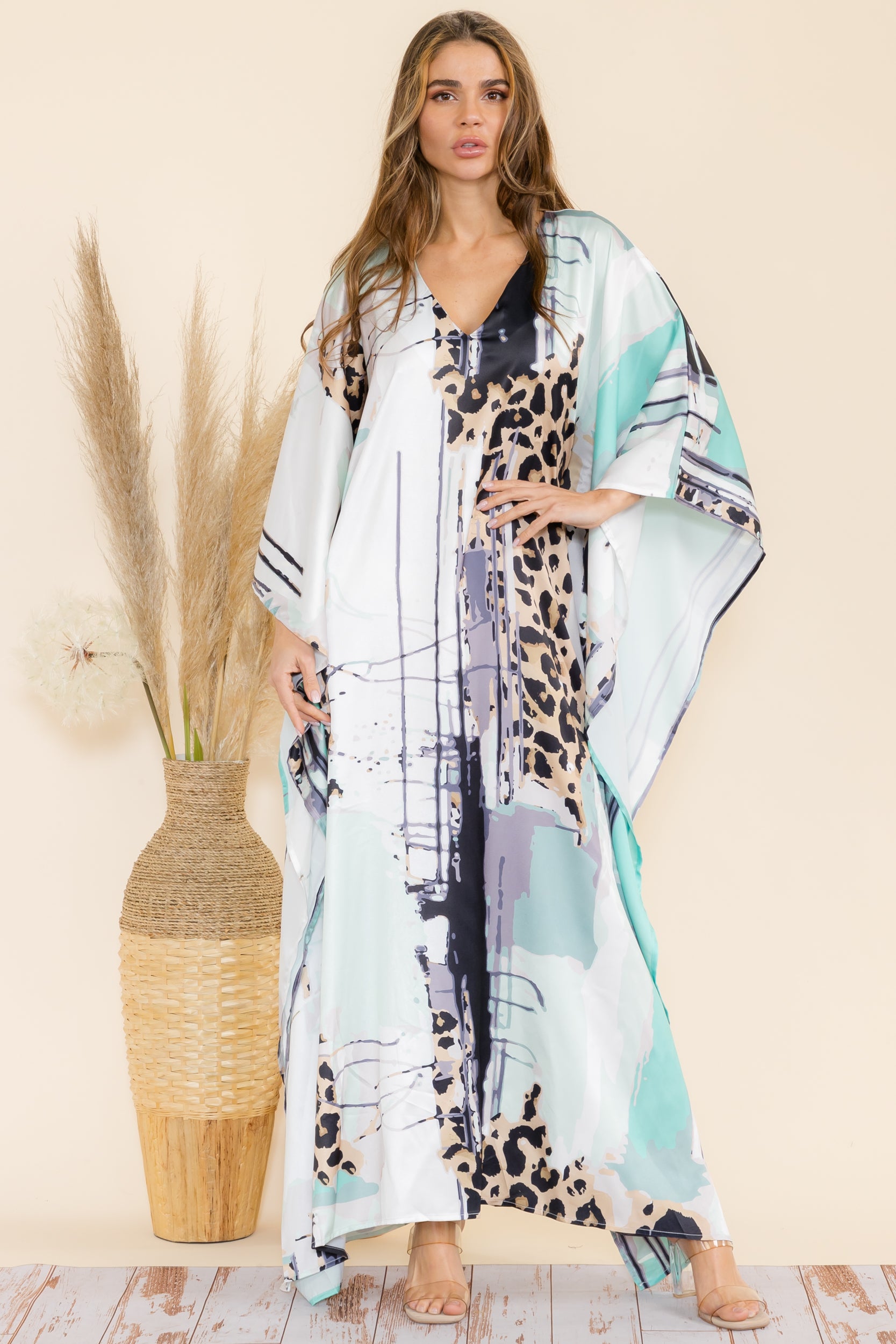 HD1766-P1 Animal Poncho Oversized Maxi Dress