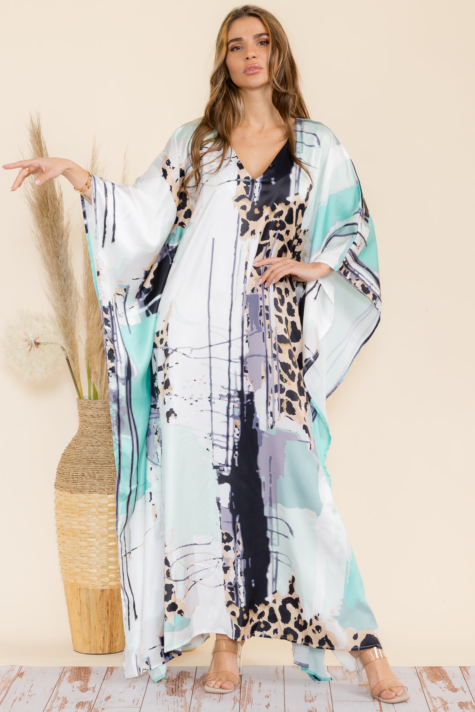 HD1766-P1 Animal Poncho Oversized Maxi Dress