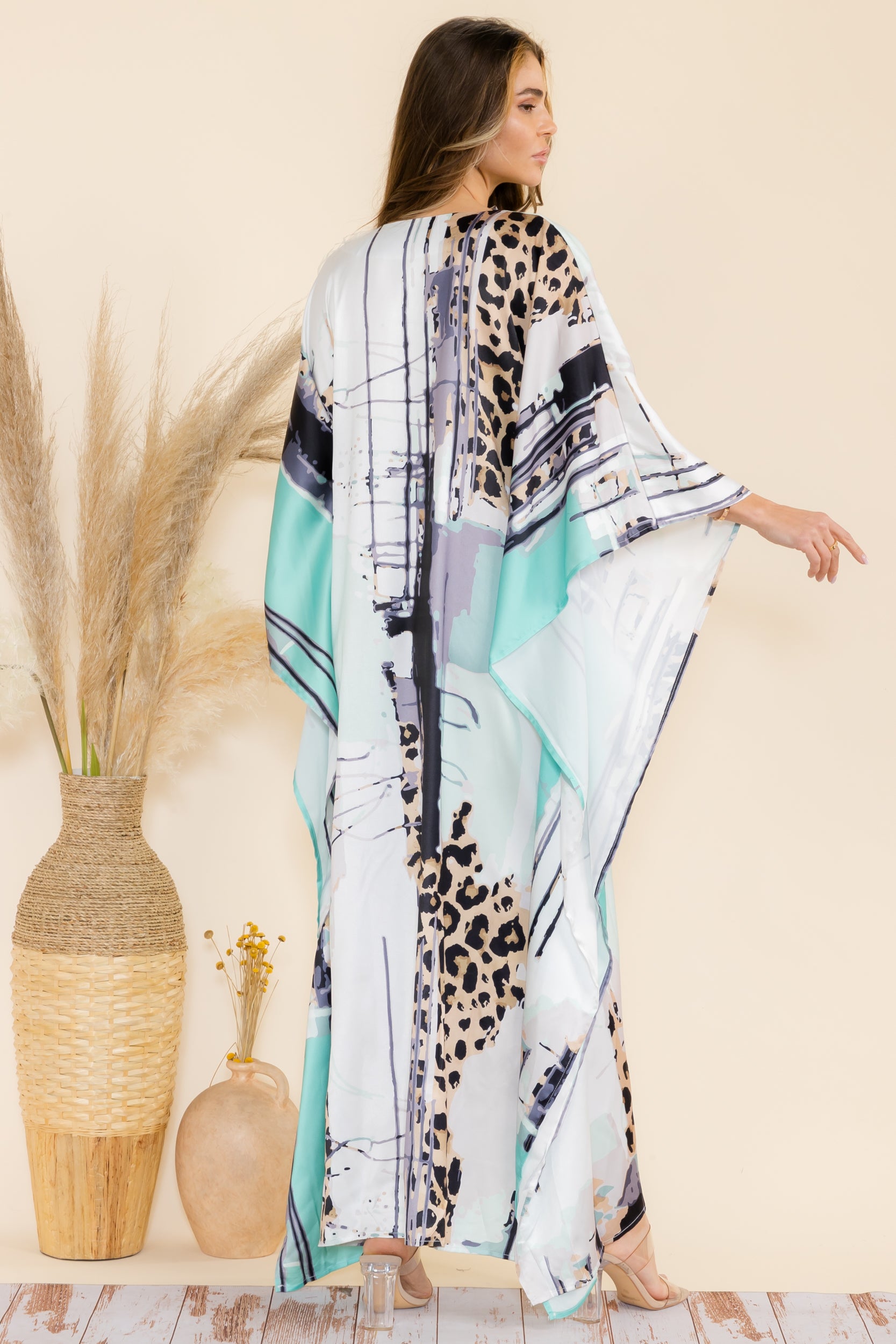 HD1766-P1 Animal Poncho Oversized Maxi Dress