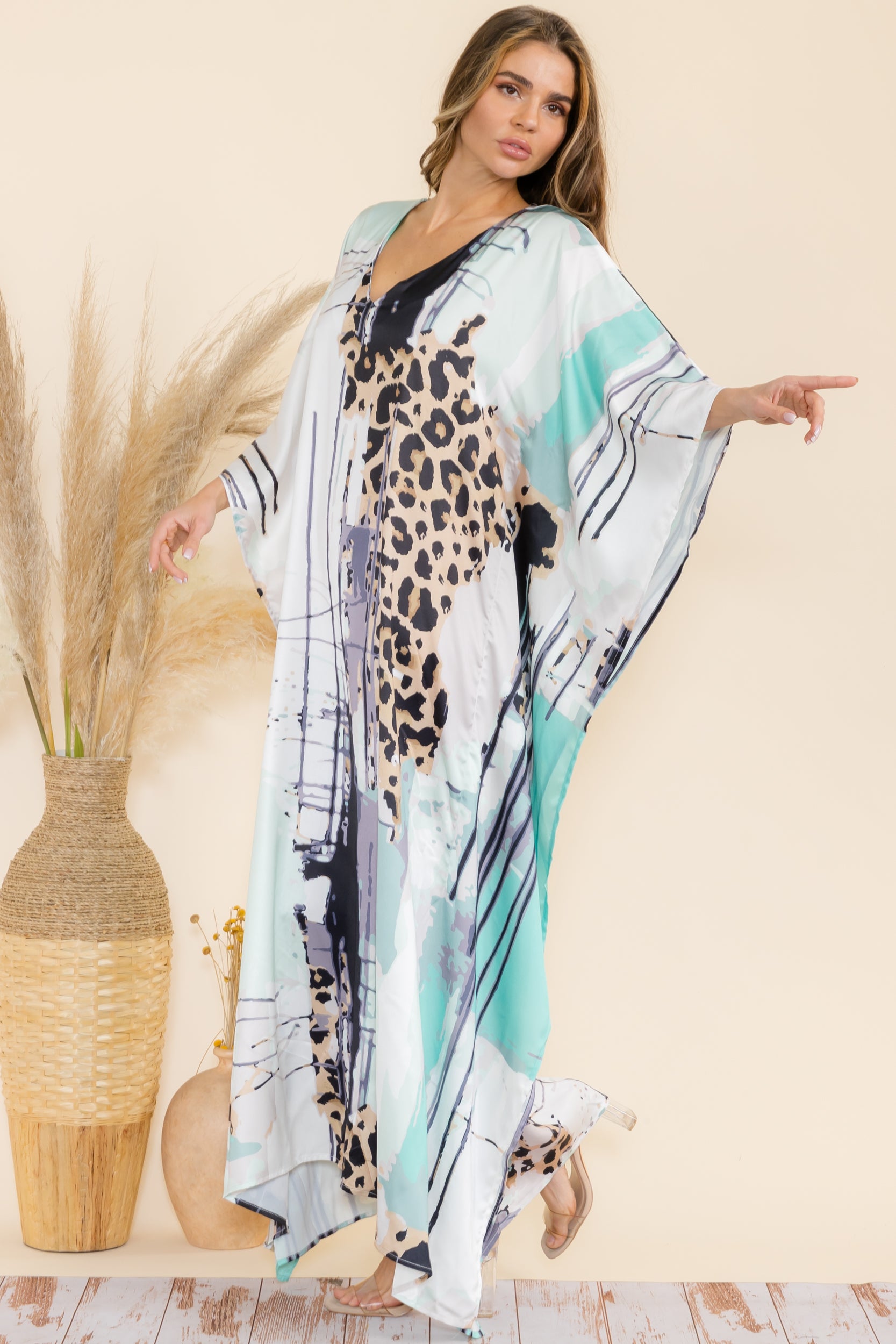 HD1766-P1 Animal Poncho Oversized Maxi Dress