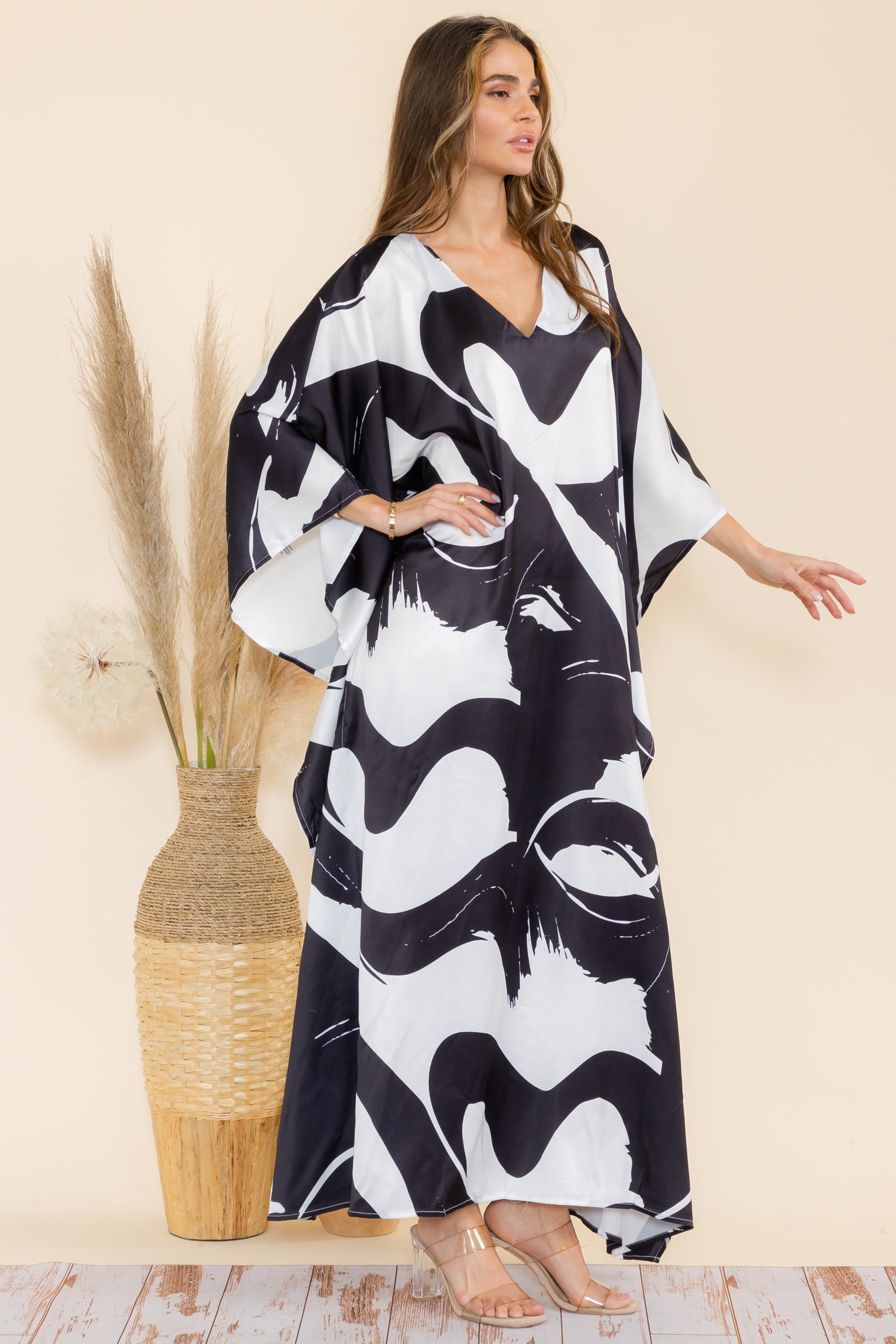 HD1766-P2 Abstract Poncho Oversized Maxi Dress